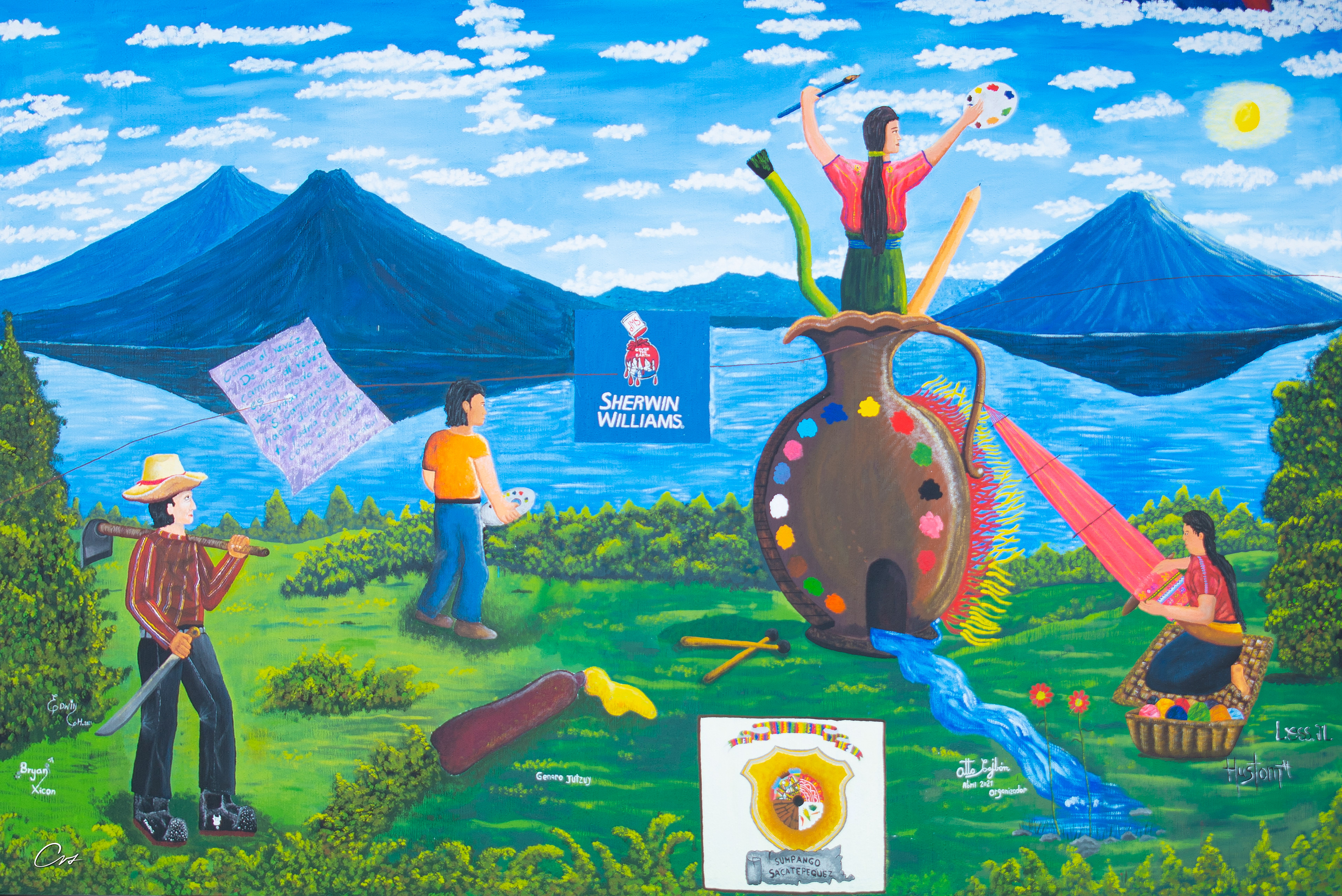TÍTULO: AMOR AL ARTE GUATEMALTECO. ARTISTAS: OTTO CAJBÓN, GENARO JUTZUY, BRYAN XICÓN, EDWIN CHIQUITÓ, NATALY HUSTOM Y LESBIA LOZANO, EDGAR DIAZ, Y BYRON BARRIENTOS DE SUMPANGO Y SAN MARTÍN JILOTEPEQUE.