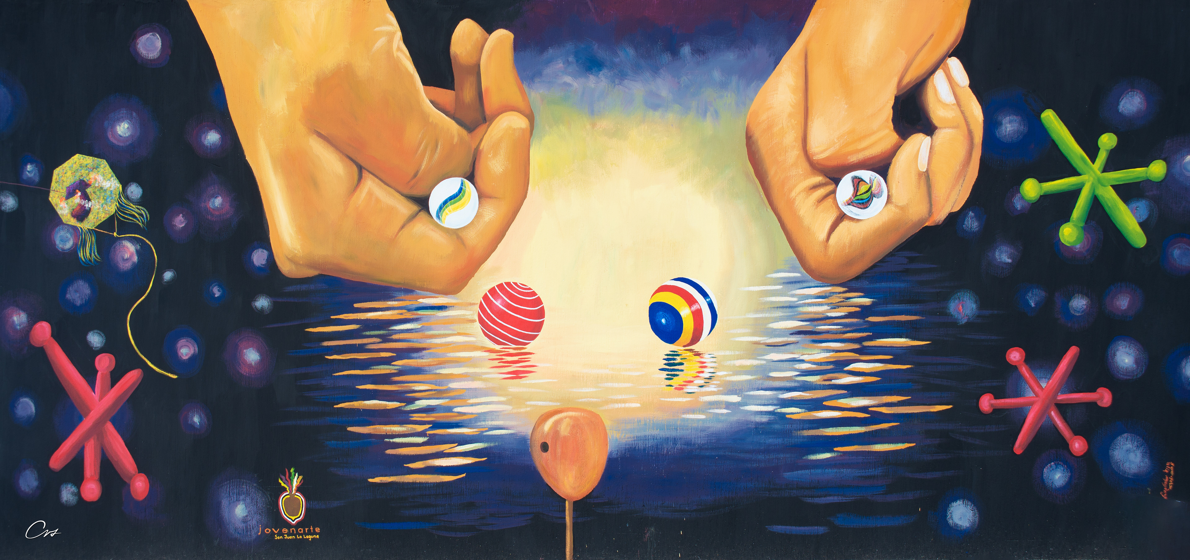 TÍTULO: JUEGOS ANCESTRALES. ARTISTAS DE JOVENARTE: ALIX MENDOZA, GLORIA CHOLOTIO, SEVERIANO YOTZ DE SAN JUAN LA LAGUNA