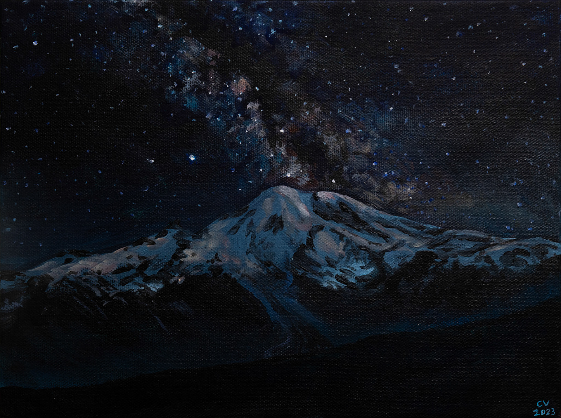Stars over Rainier - 9x12", acrylic on canvas, gallery wrapped.