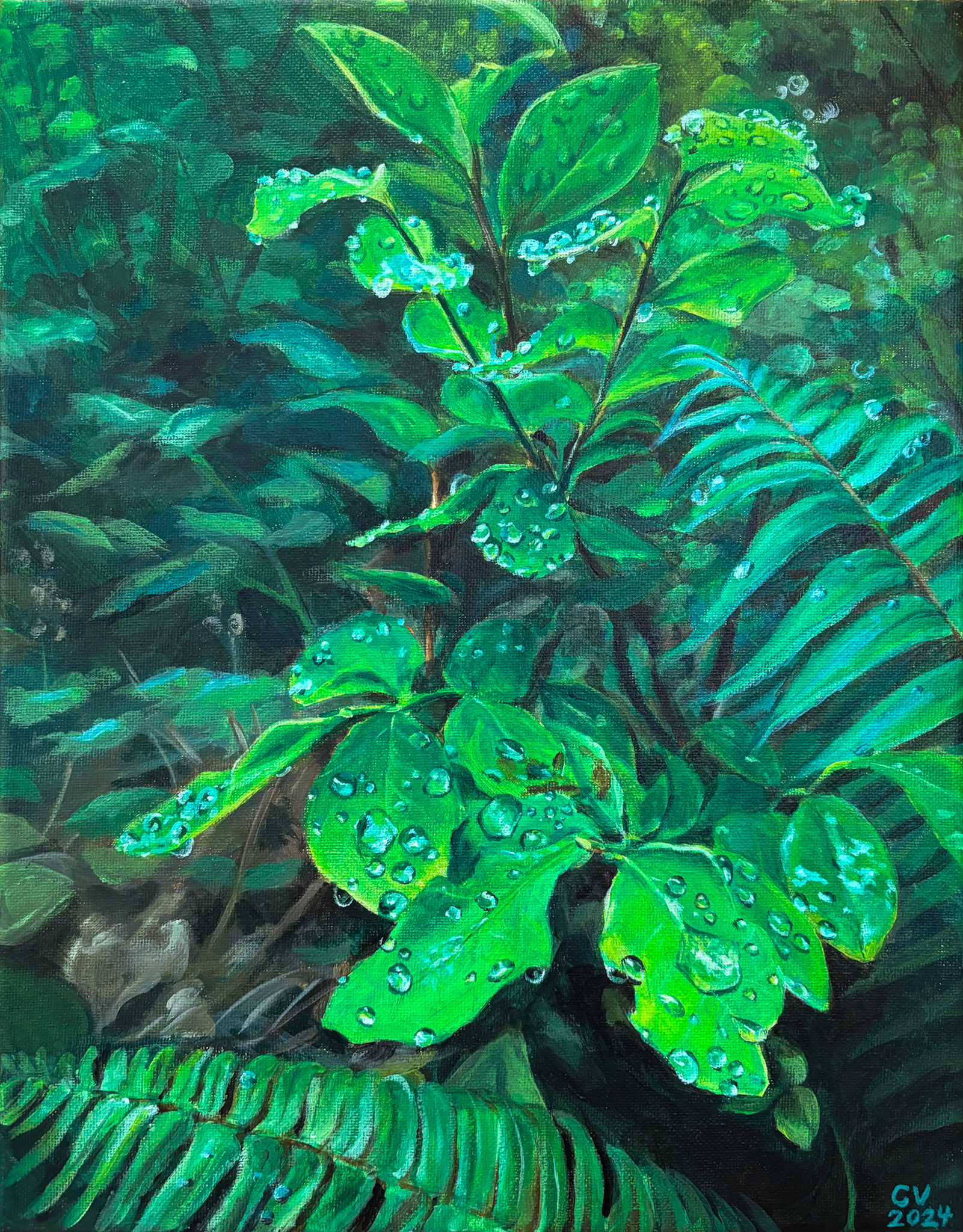 Bejeweled Leaves - 11x14" Acrylic on canvas, gallery wrapped, Available