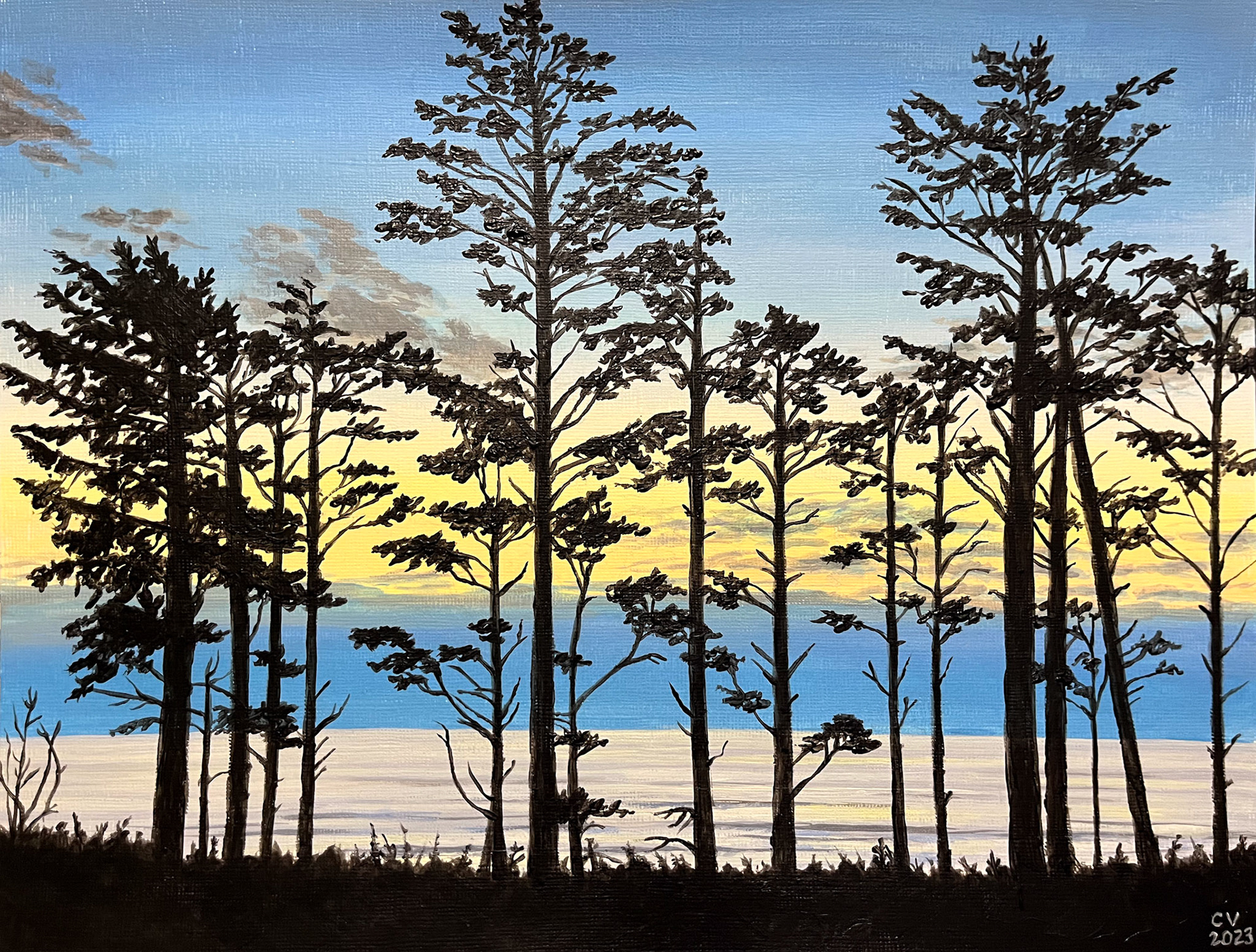 Seabrook Sunset - 9x12", acrylic on canvas paper. Framed. Available