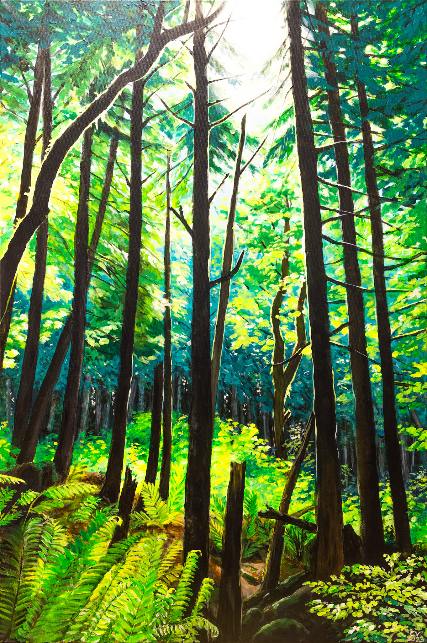 Sunlit Forest - 24x36", acrylic on canvas, gallery wrapped. Available