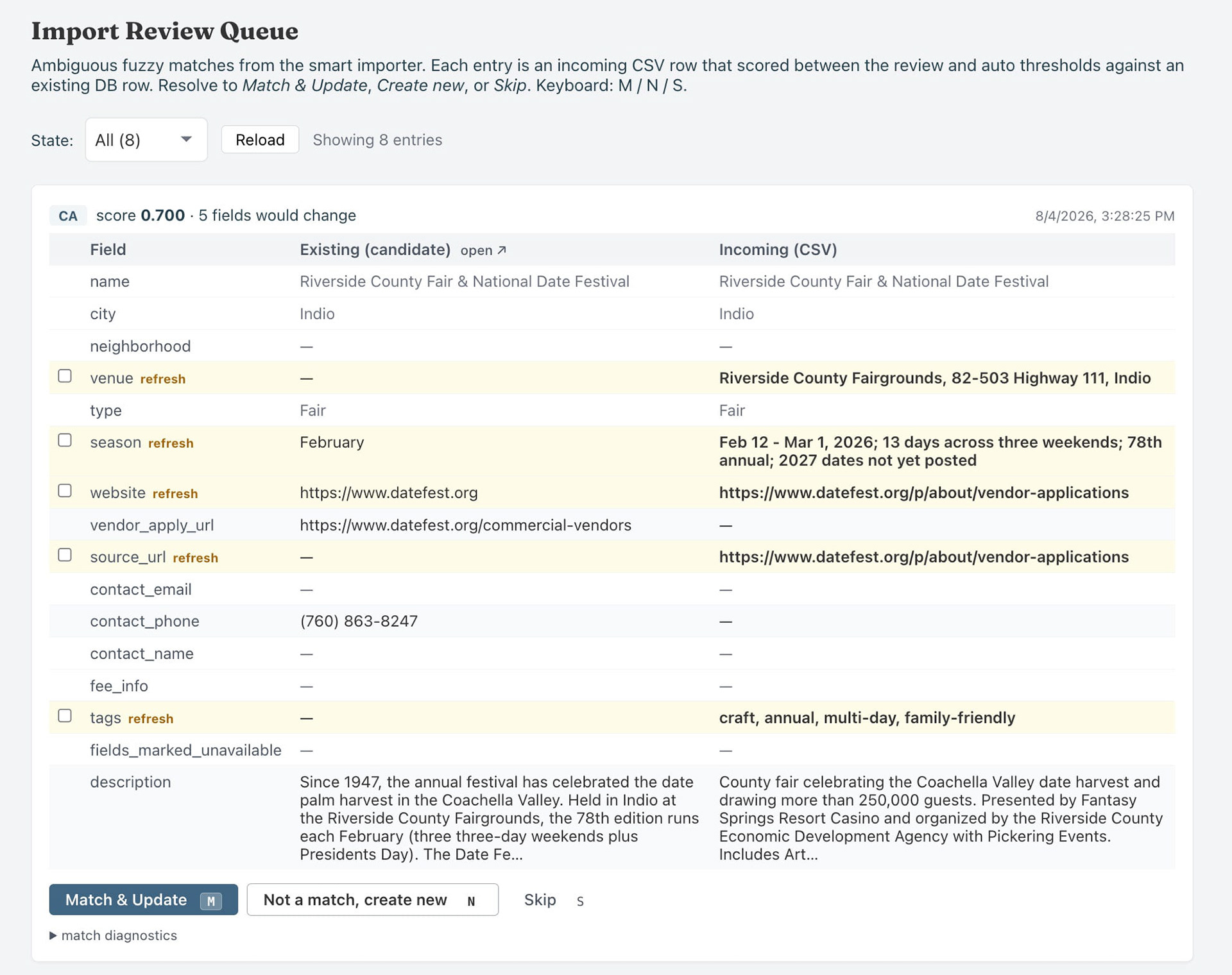 Import review admin queue