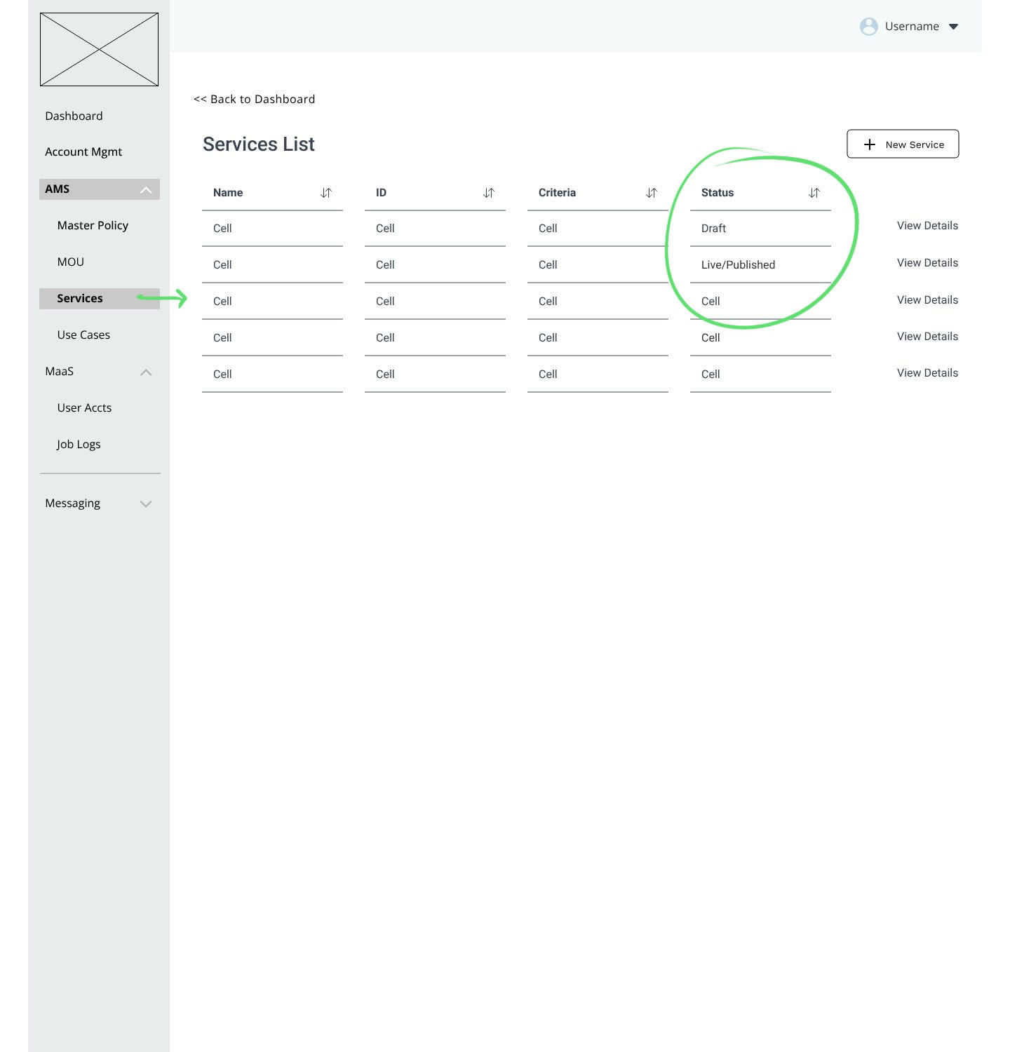 Low Fidelity: Object: List view