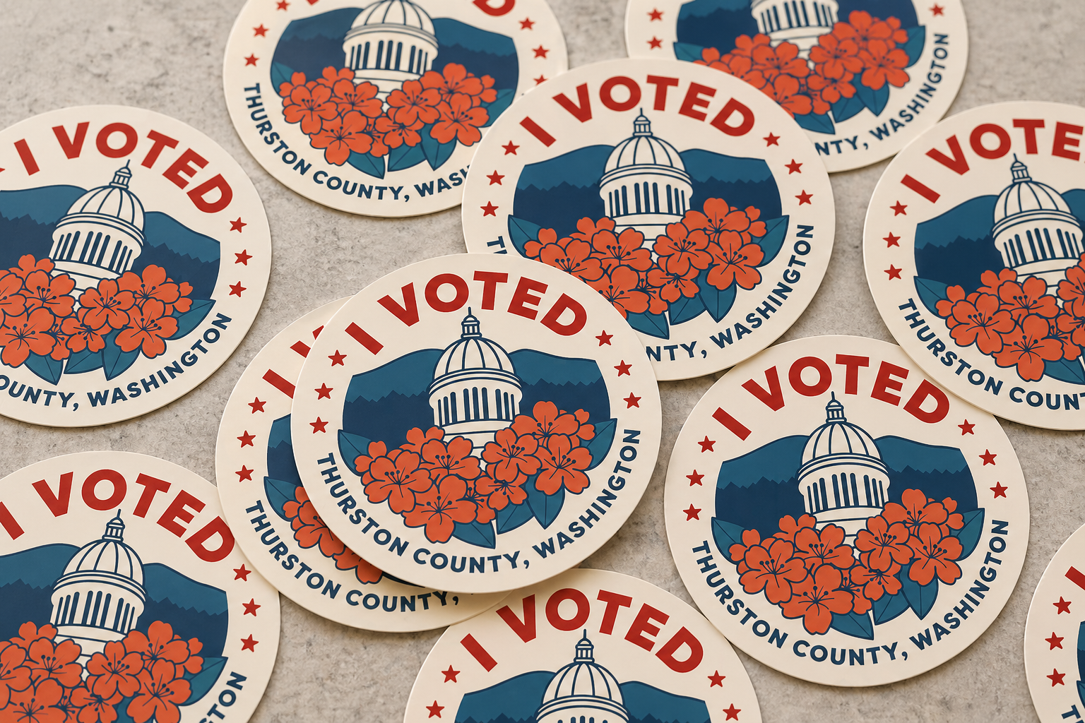 Thurston County “I Voted Sticker” designed by Alexis Trono