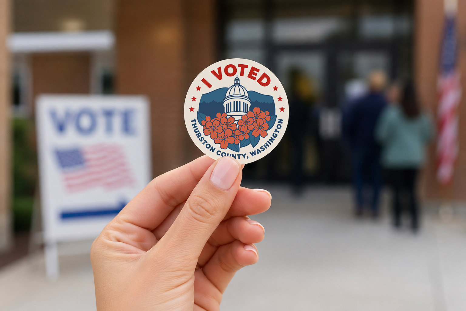 Thurston County “I Voted Sticker” designed by Alexis Trono