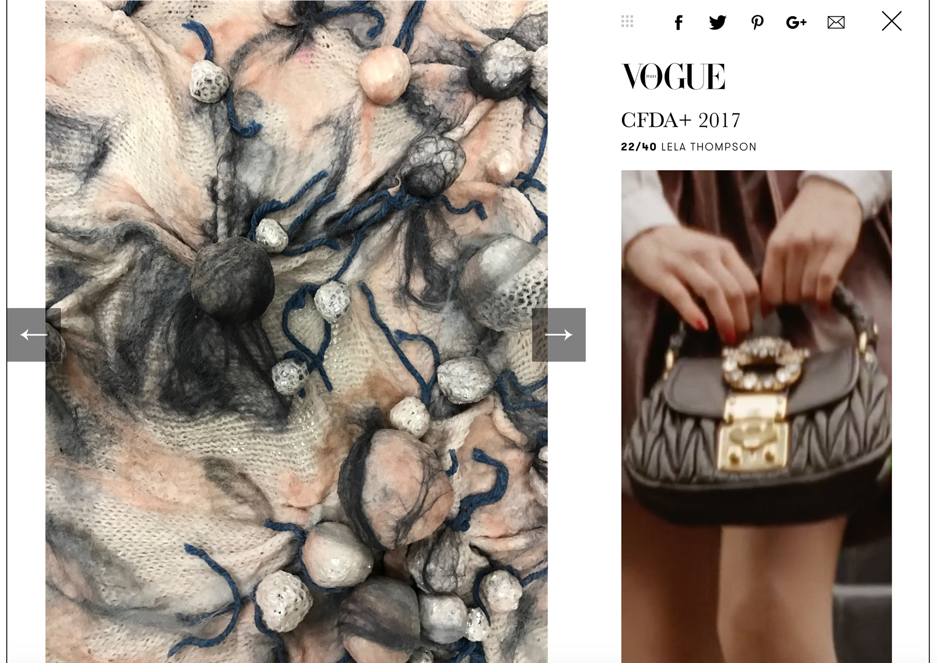 Vogue Italia article featuring my Senior Collection