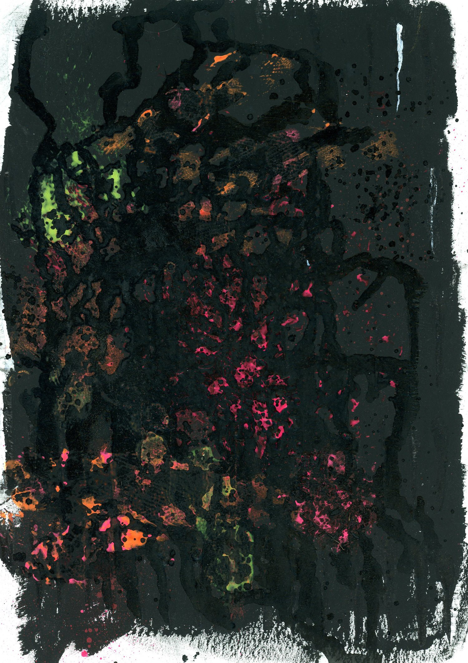 Darkness hides. Acrylic, spray on paper. 300mm x 210mm. 