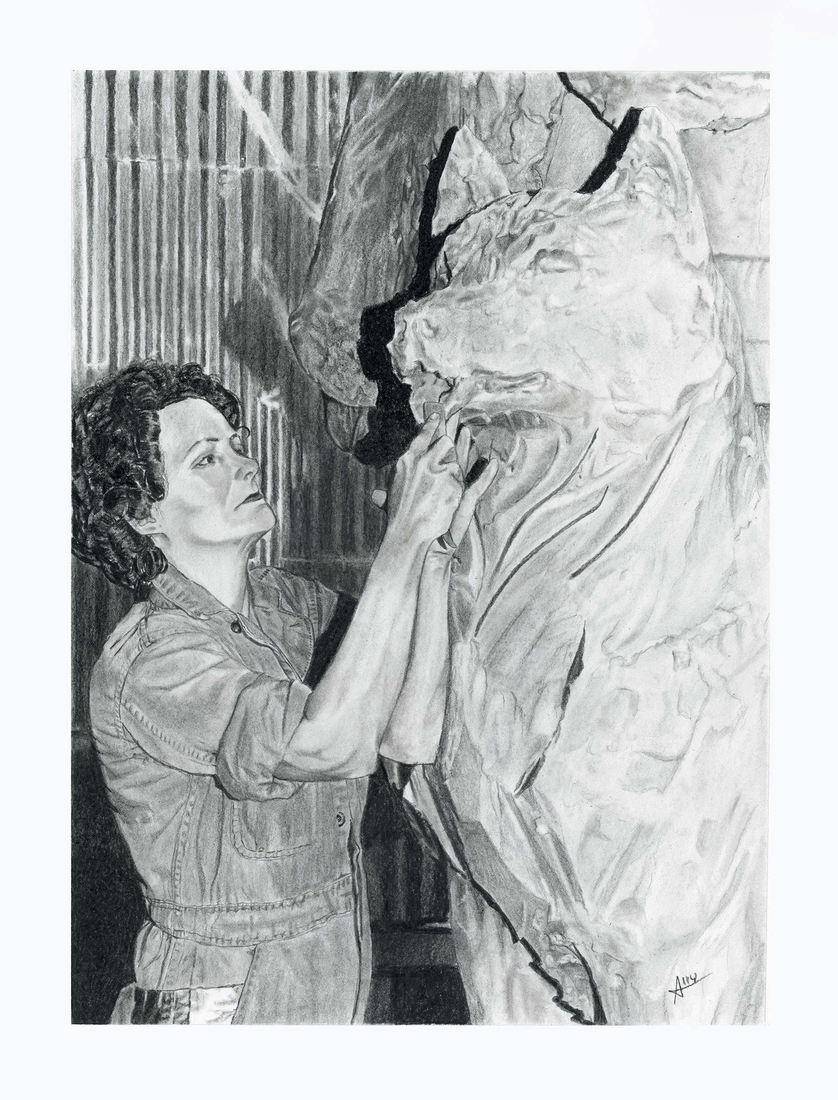 Woman and Malamute,  Graphite Drawing,  11.5x15