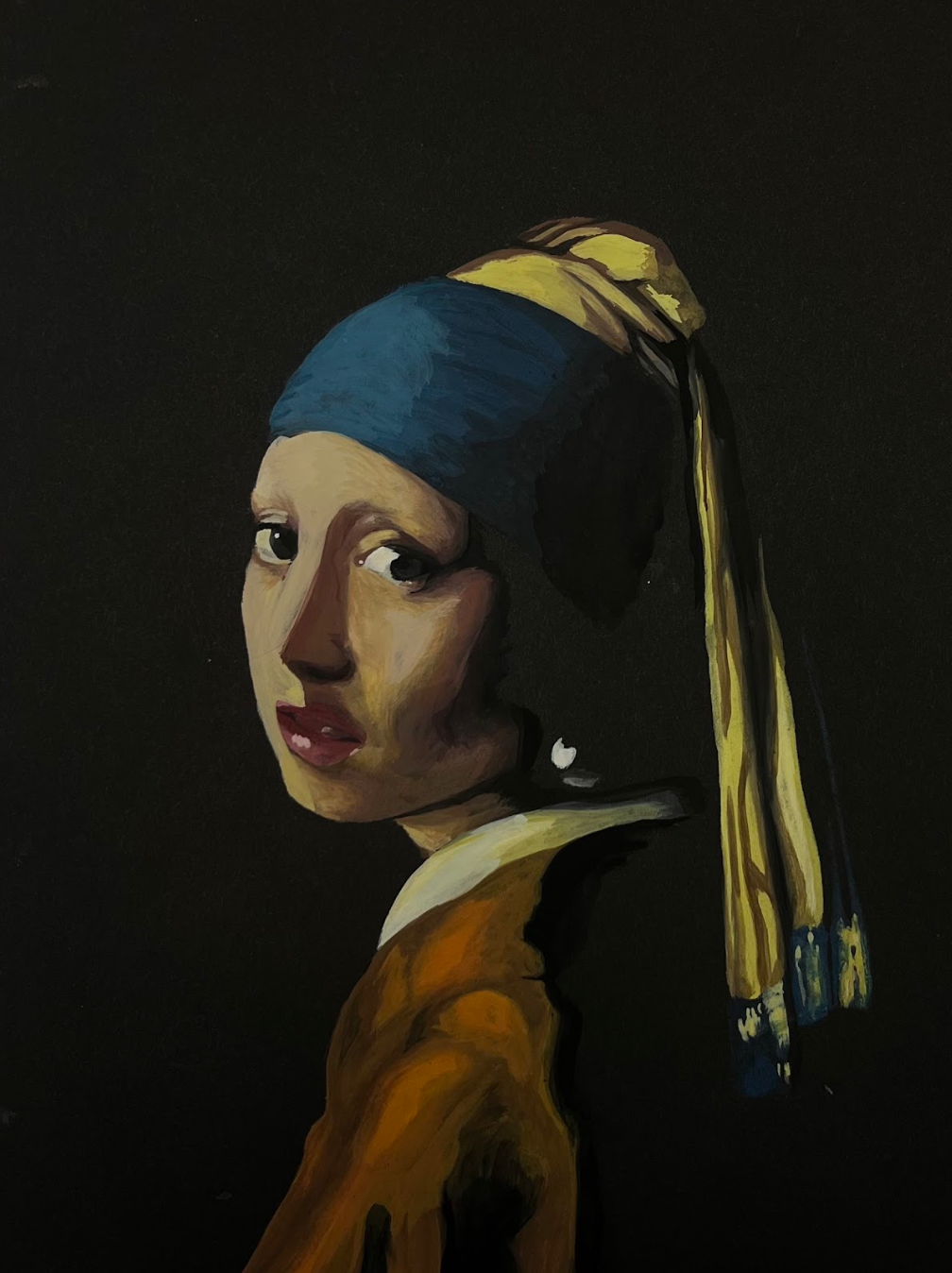"Girl with a Pearl Earring" Recreation project Gauche on Black Paper
