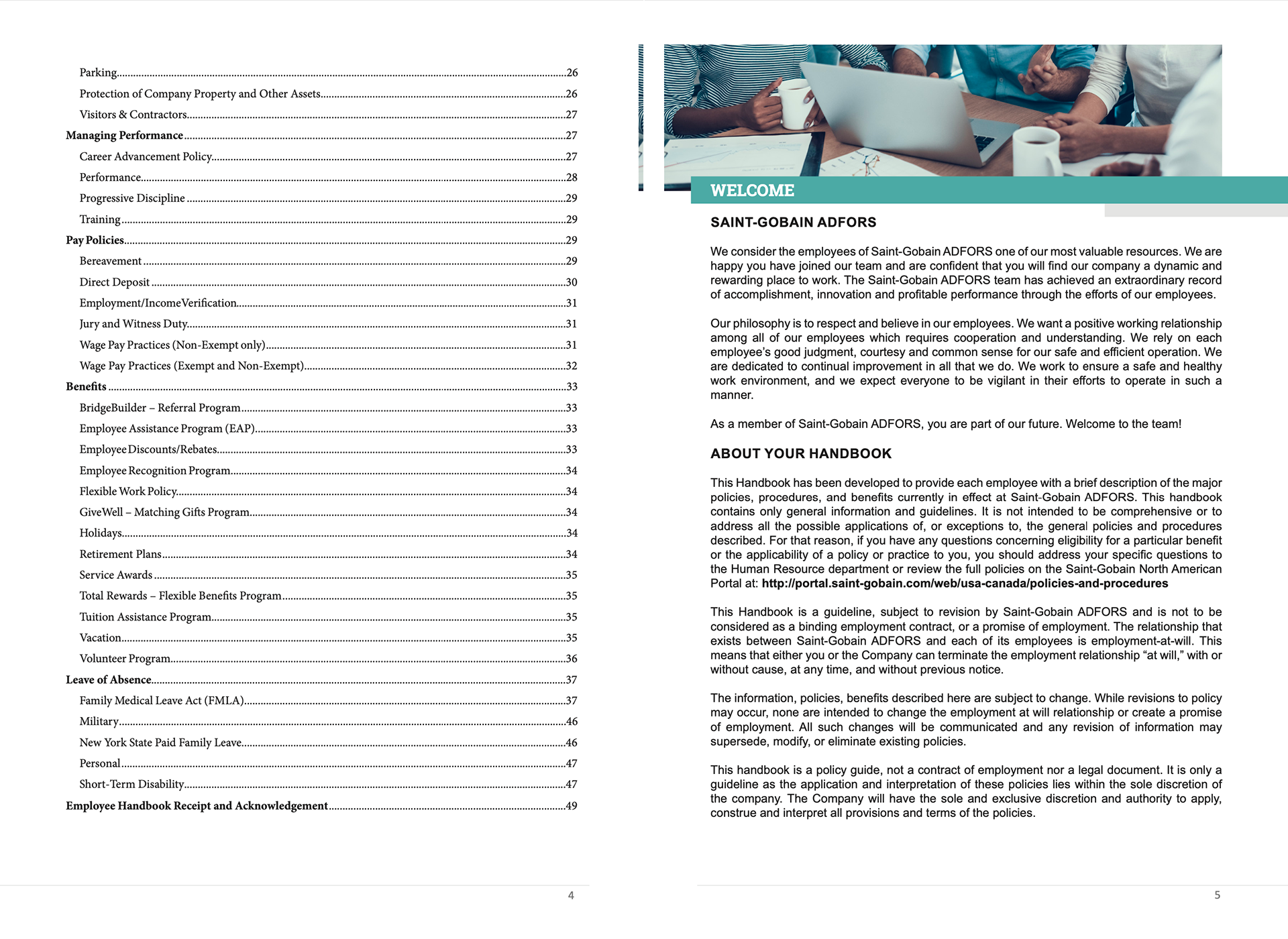 Second page of table of contents/ Welcome page