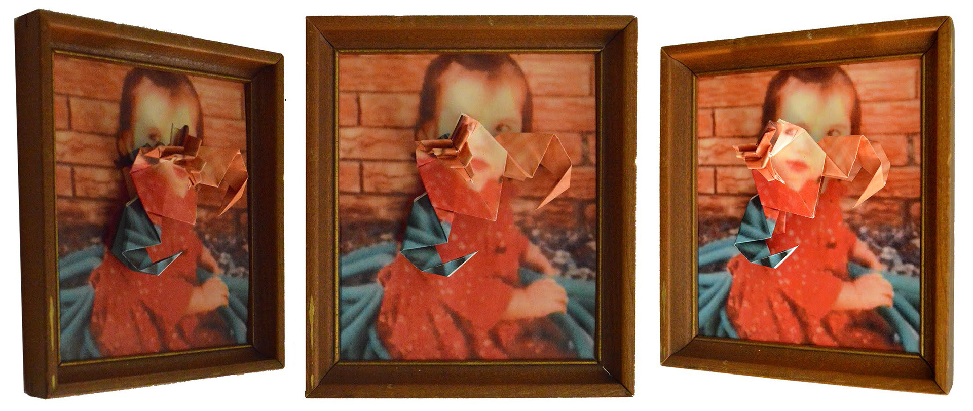 "normalface" - Origami, photograph, wood.