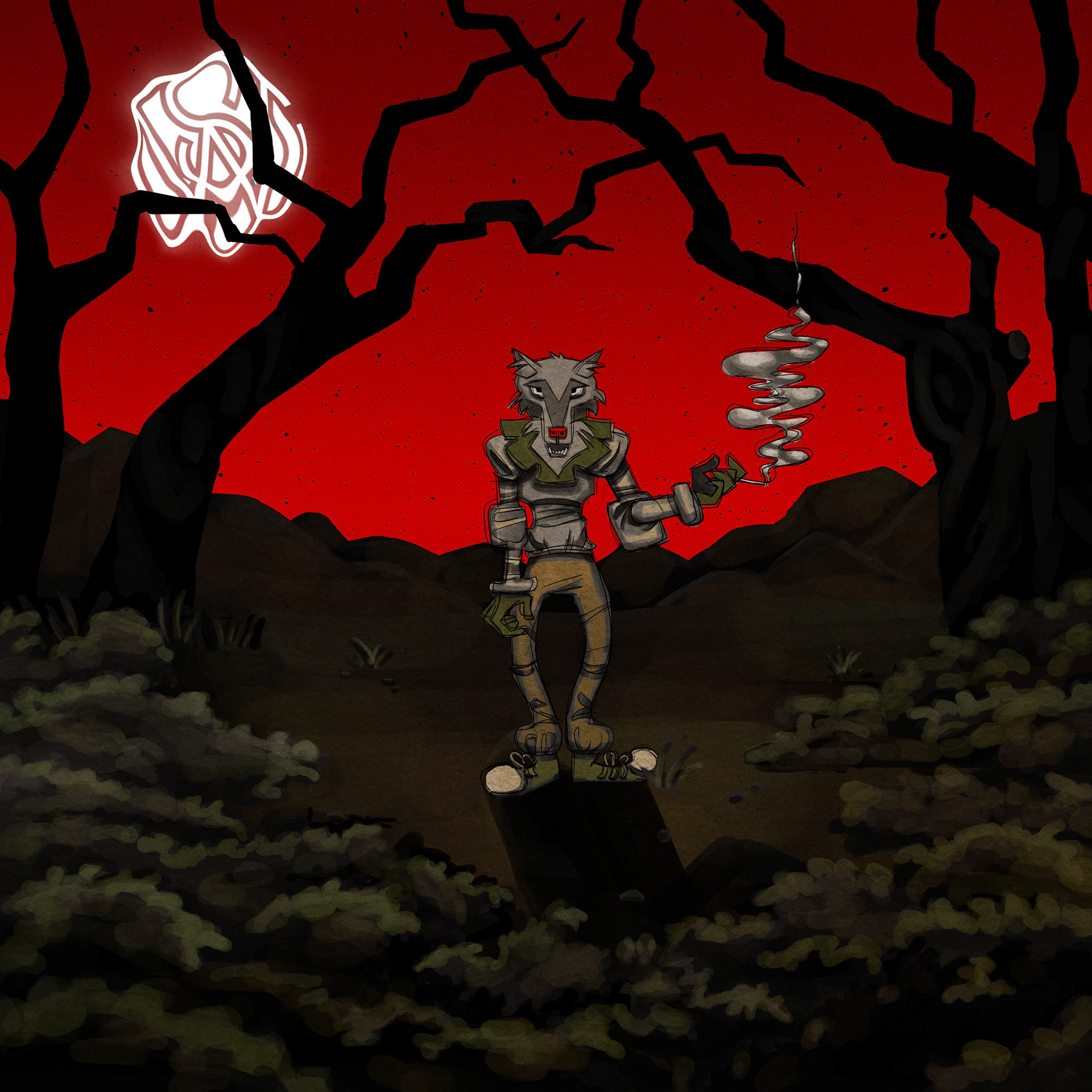 "Clown Wolf" single cover -  Digital illustration. Commission.