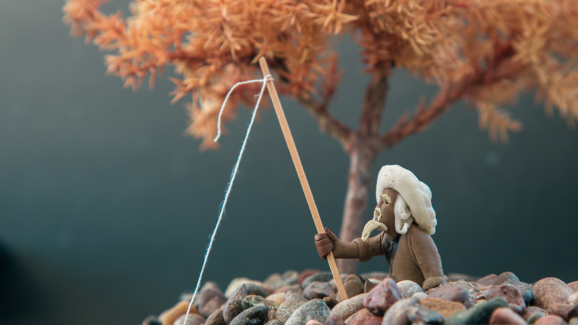 Old Man Fishes Under a Bonzai
