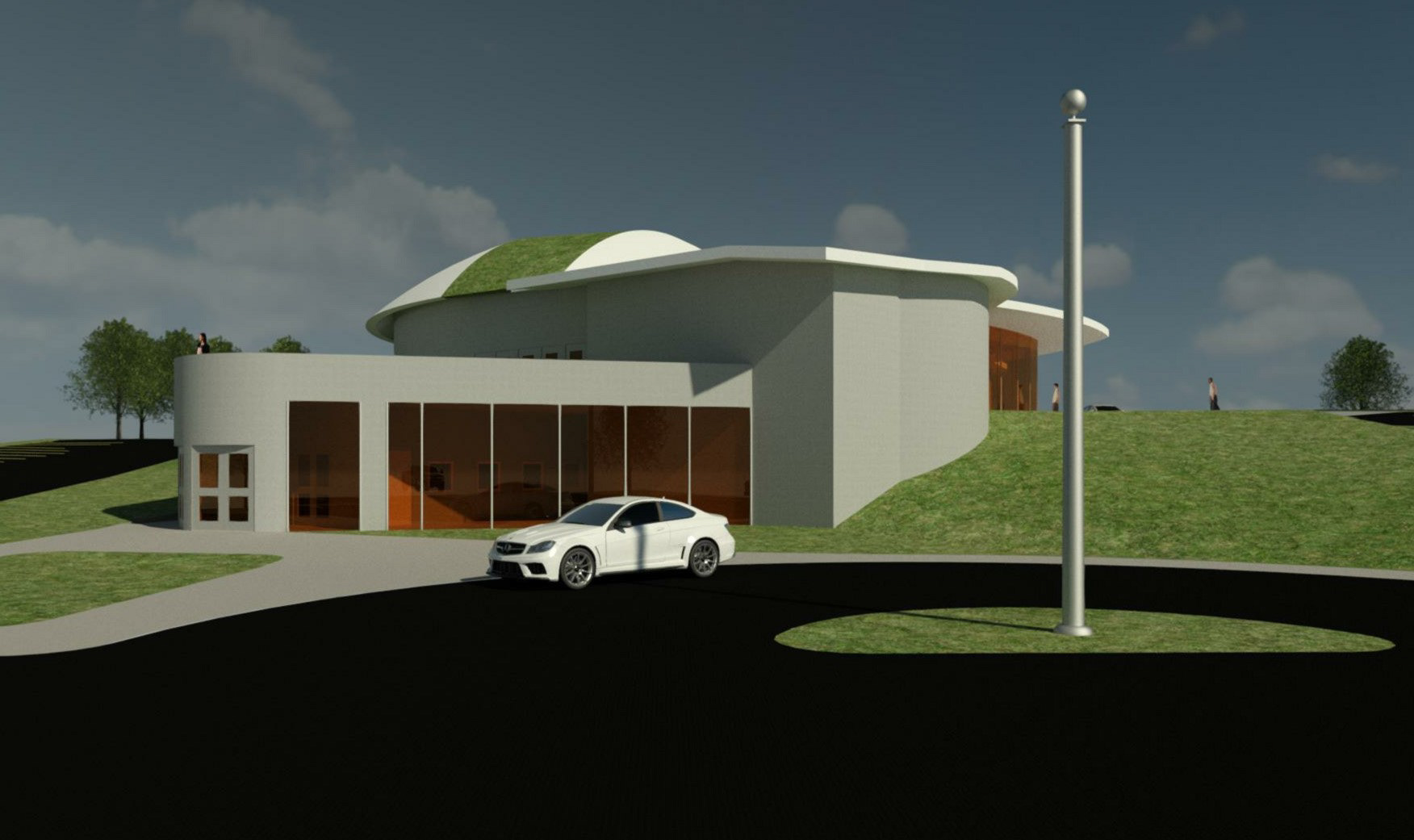 Bottom-Side Entrance with Drop-Off Semi-Circle