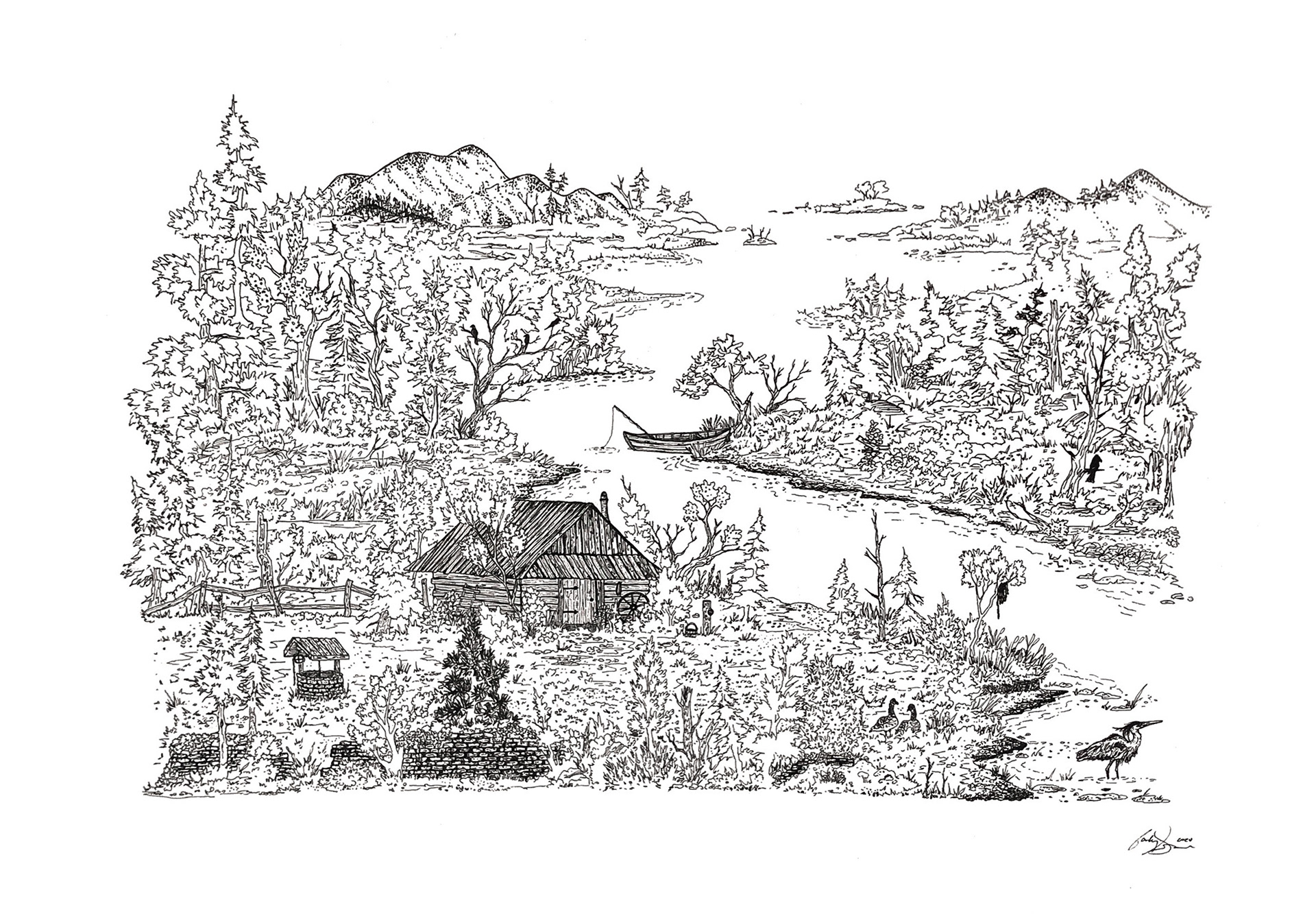 Seclusion, pen and ink