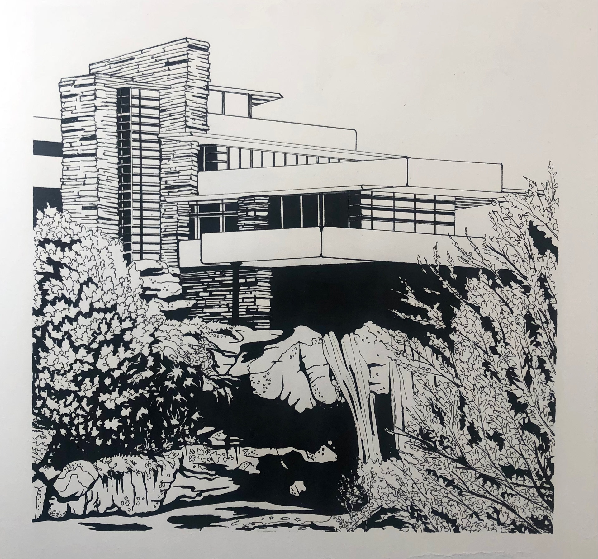 Fallingwater, pen and ink