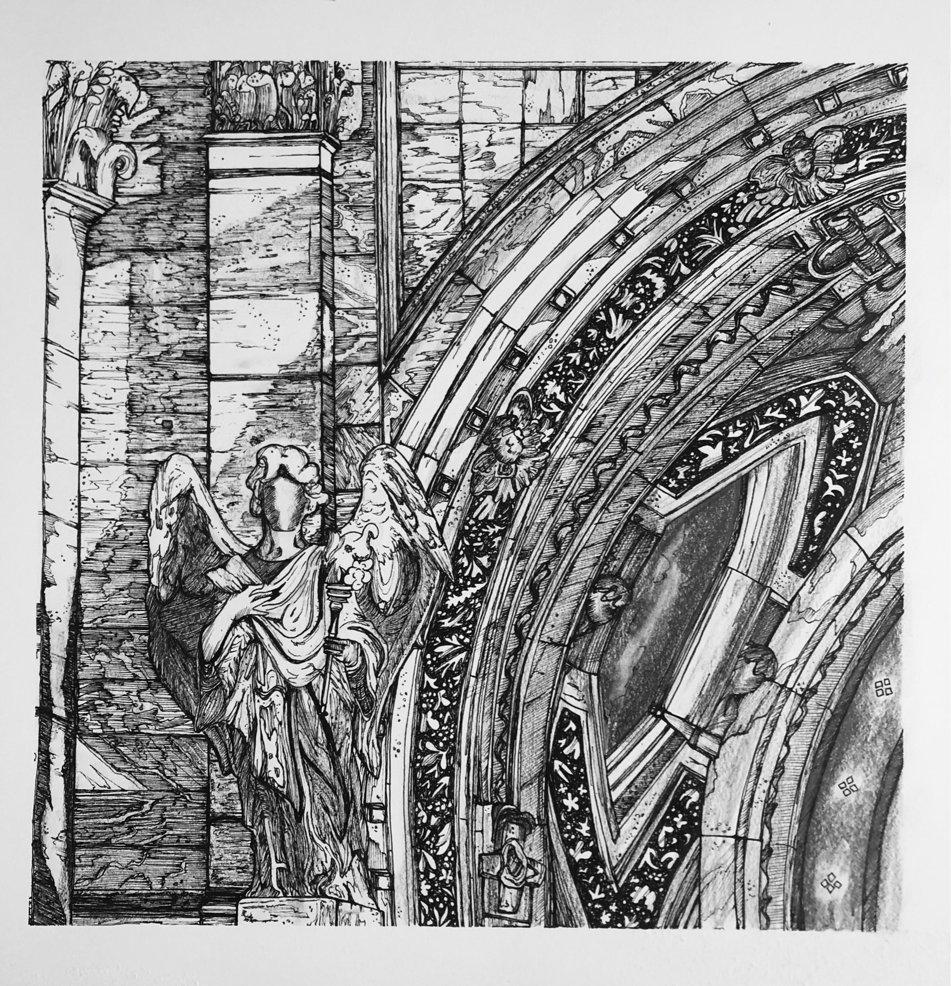 The Berliner Dom (details), pen, ink and graphite