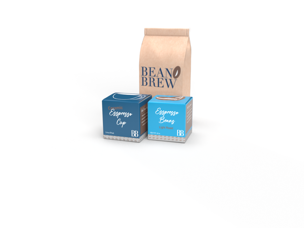 Packaging of Bean Brew espresso beans rendered