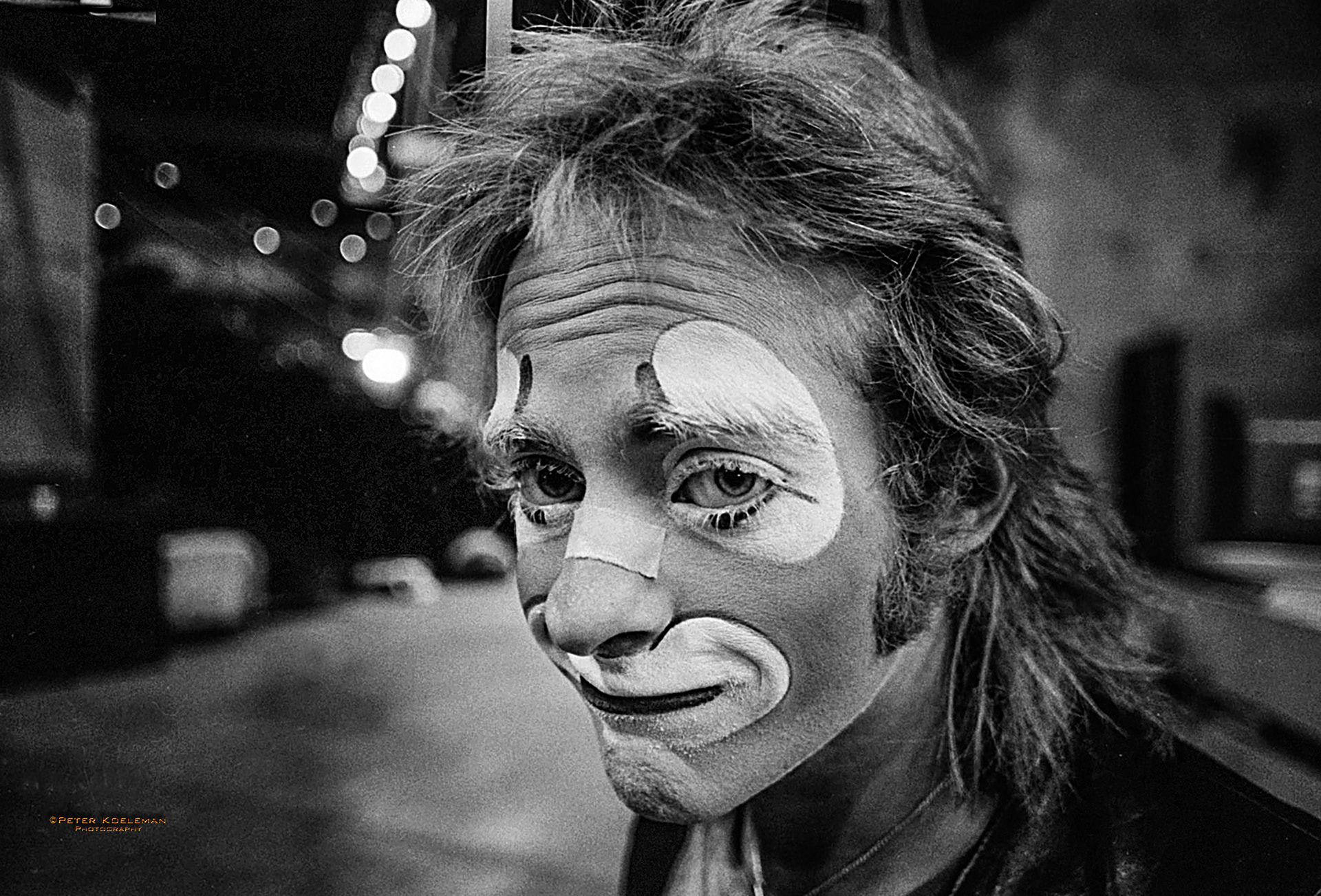 Mitch Freddes, Ringling Bros. circus clown, prepares  backstage for the show 1977