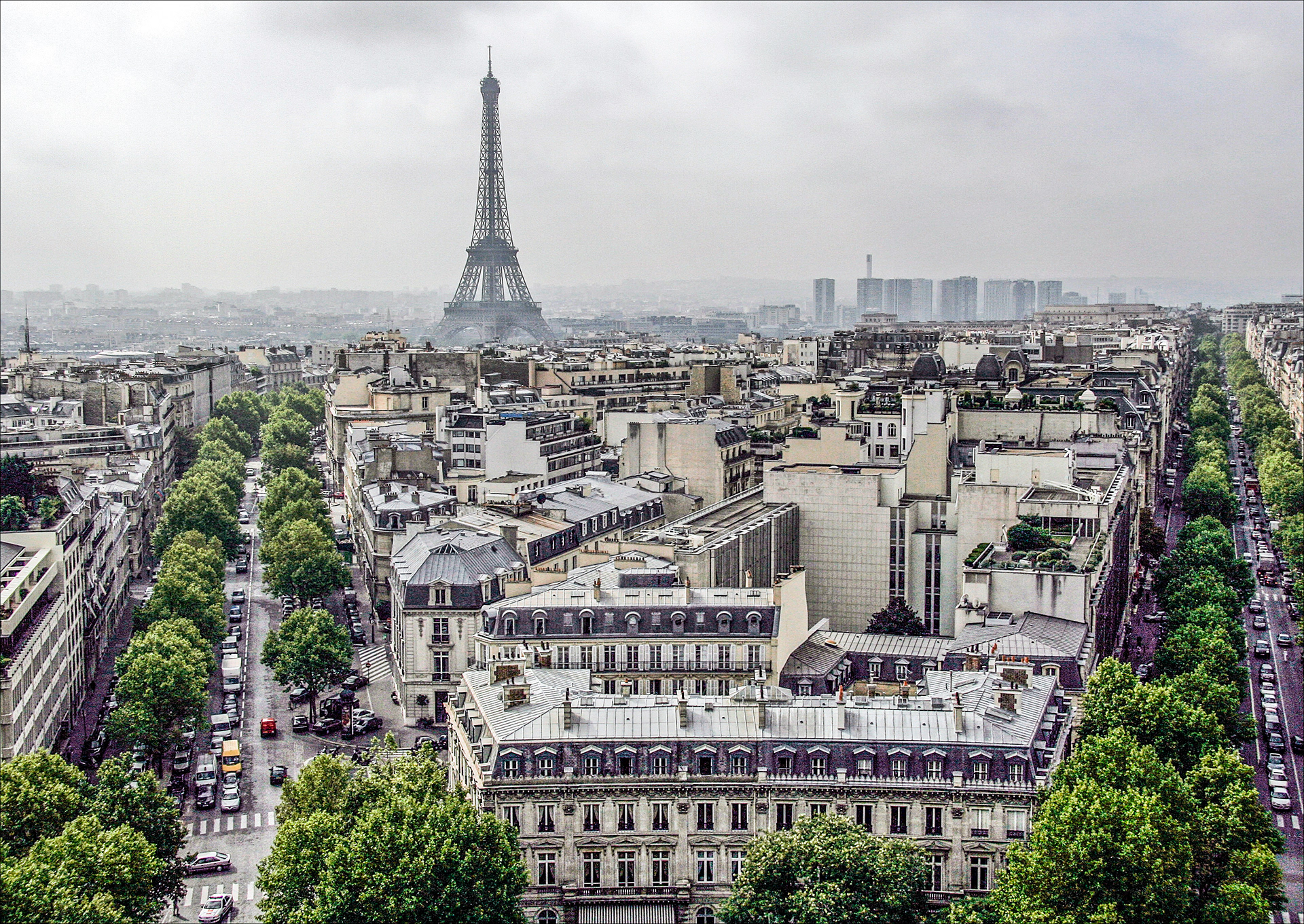 Eiffel Tower from the top of the Arc D'Triomphe - Paris