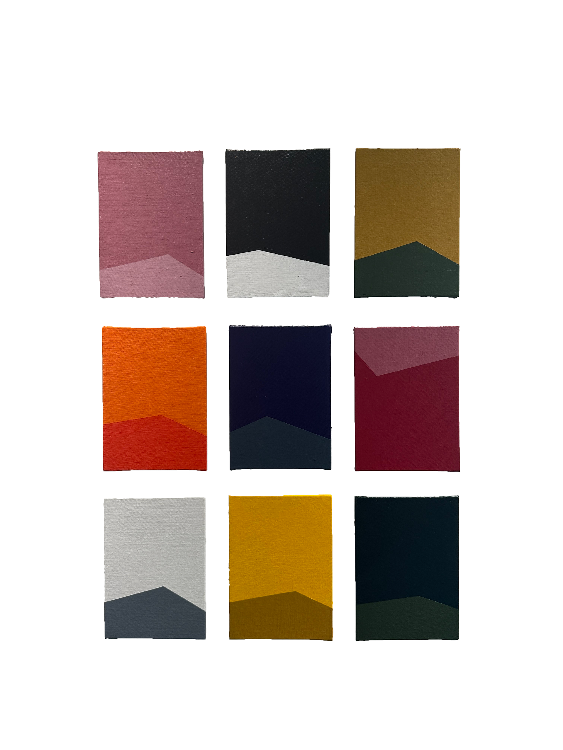 8 + 1, 2023. Acrylic on canvas panels, each 4x6 inches.