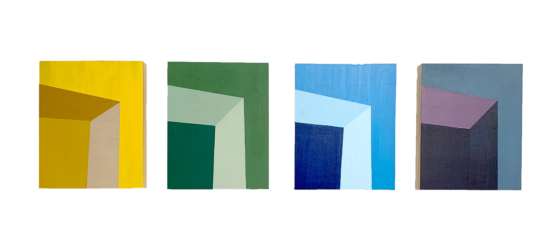 Untitled (Four of a kind), 2021. Acrylic on wood block, each 8 x 10 inches.