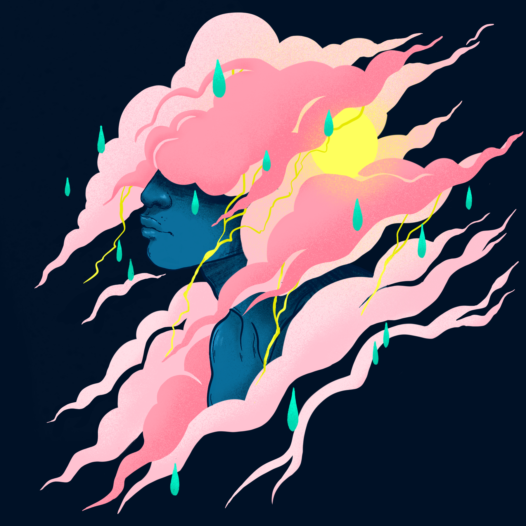Stormy Feelings (2020) Spot illustration about how weather can affect peoples moods.