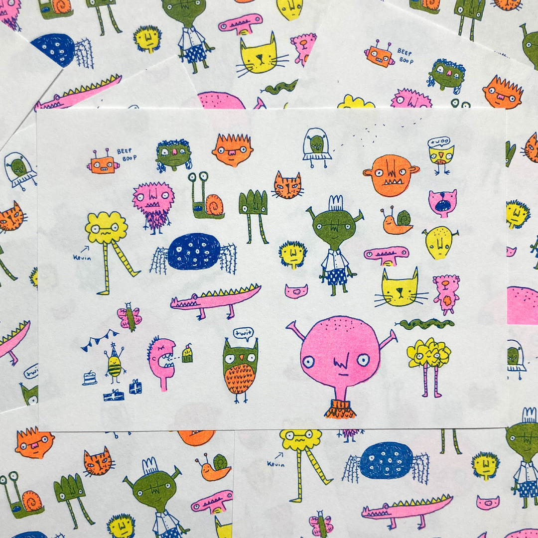 Little Characters riso print 