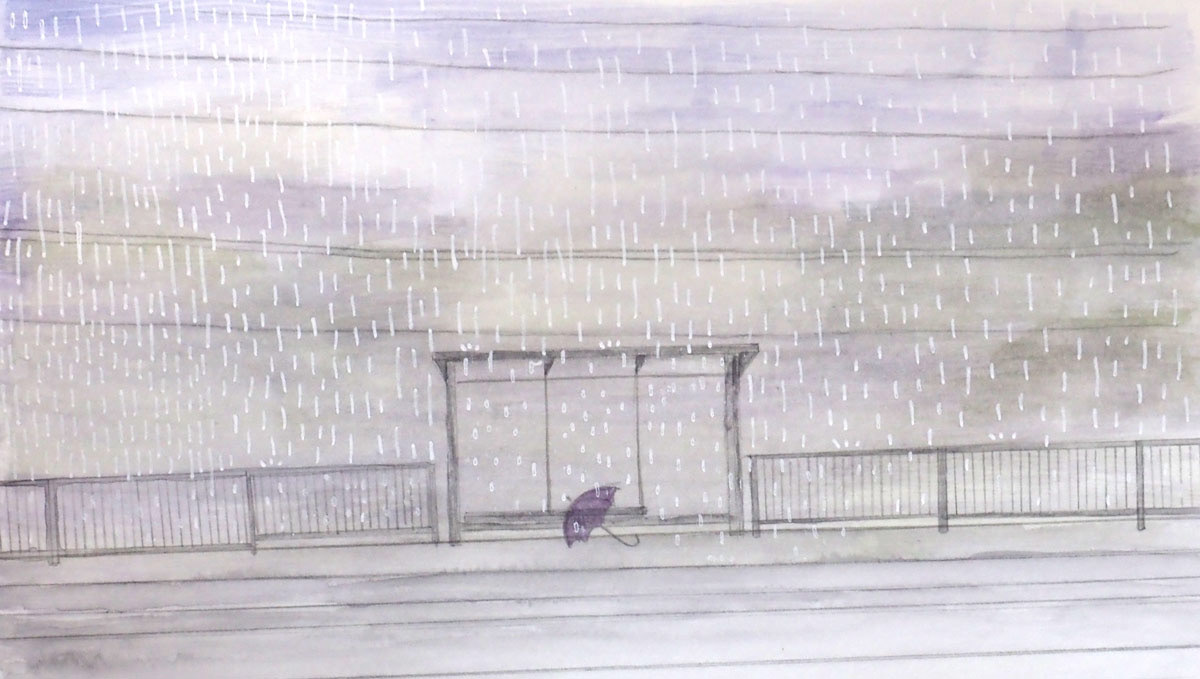 Rainy Day by Sarah T - watercolour 29.7 x 21cm