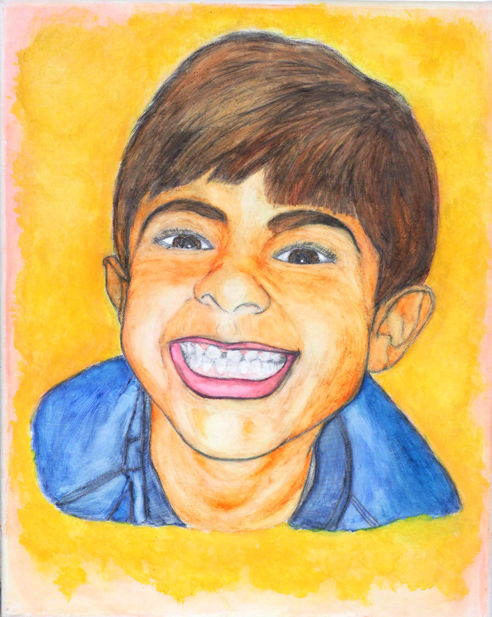 A-childs-smile-by-Jake-Tynan-watercolour-on-canvas-16-x-20cm