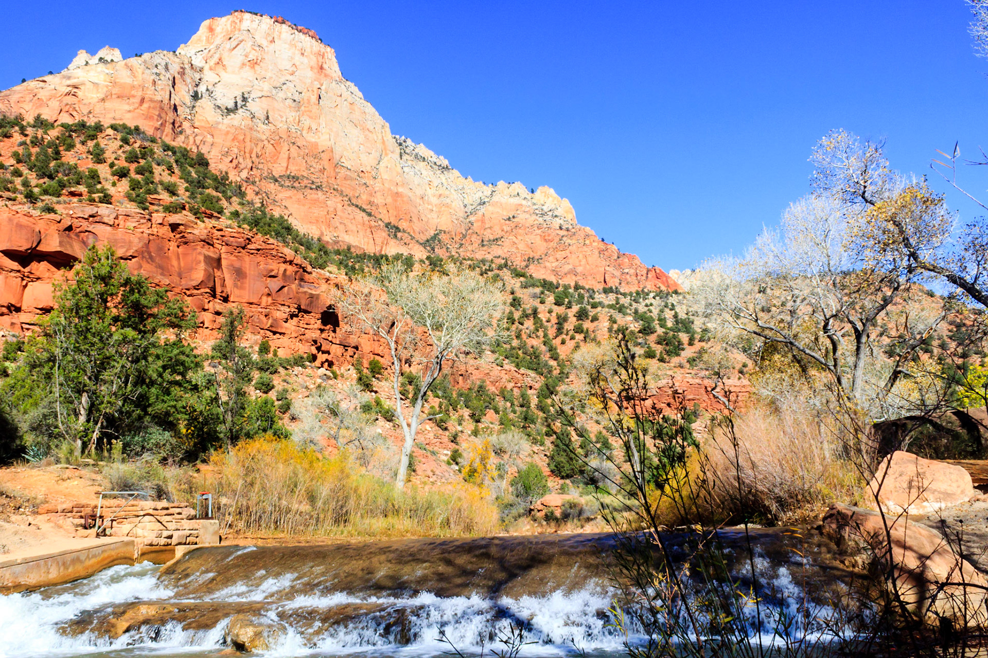 The Sentinel looming above the Virgin River.