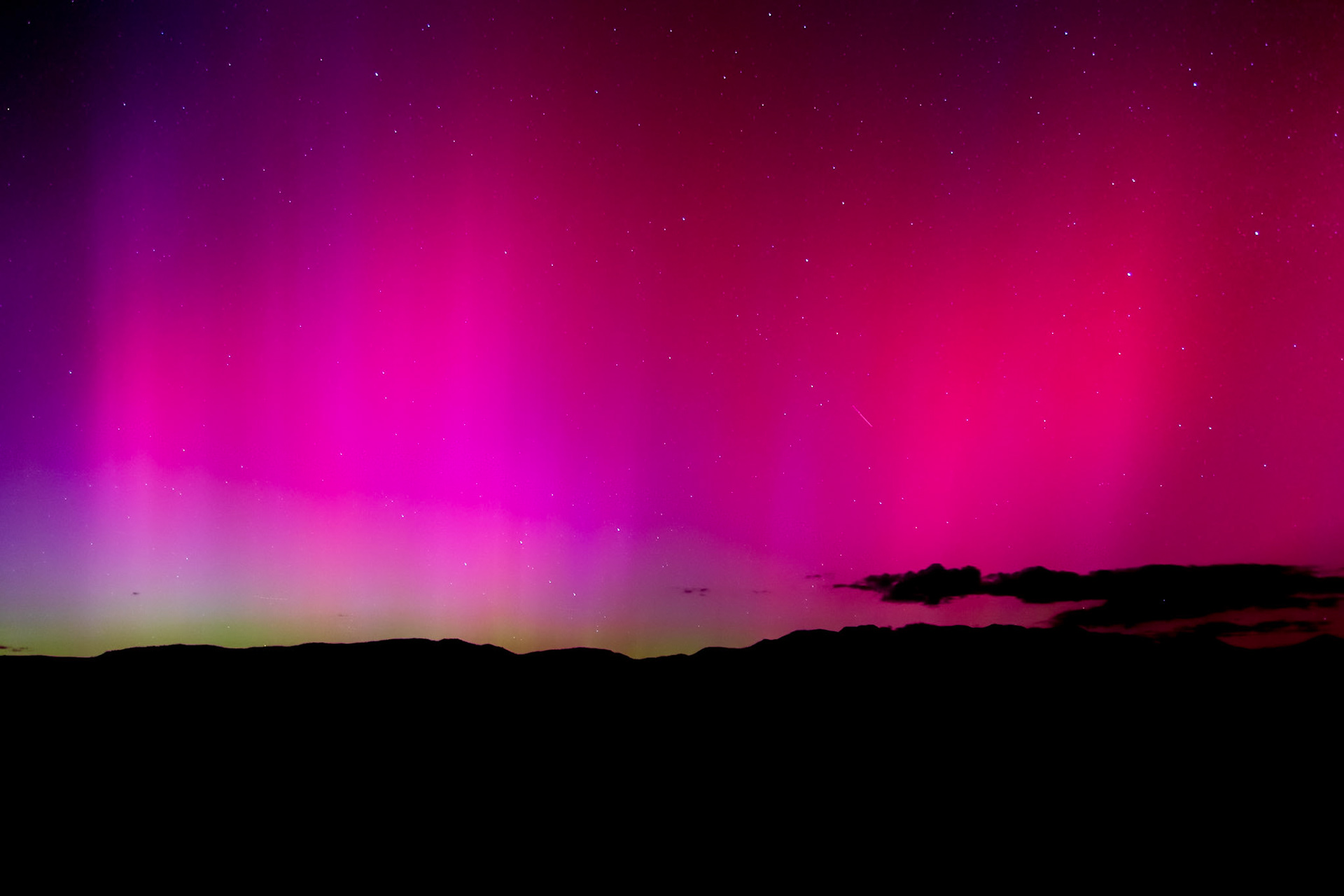 The Northern Lights captured from Hilltop Hot Springs outside Mammoth Lakes, CA.