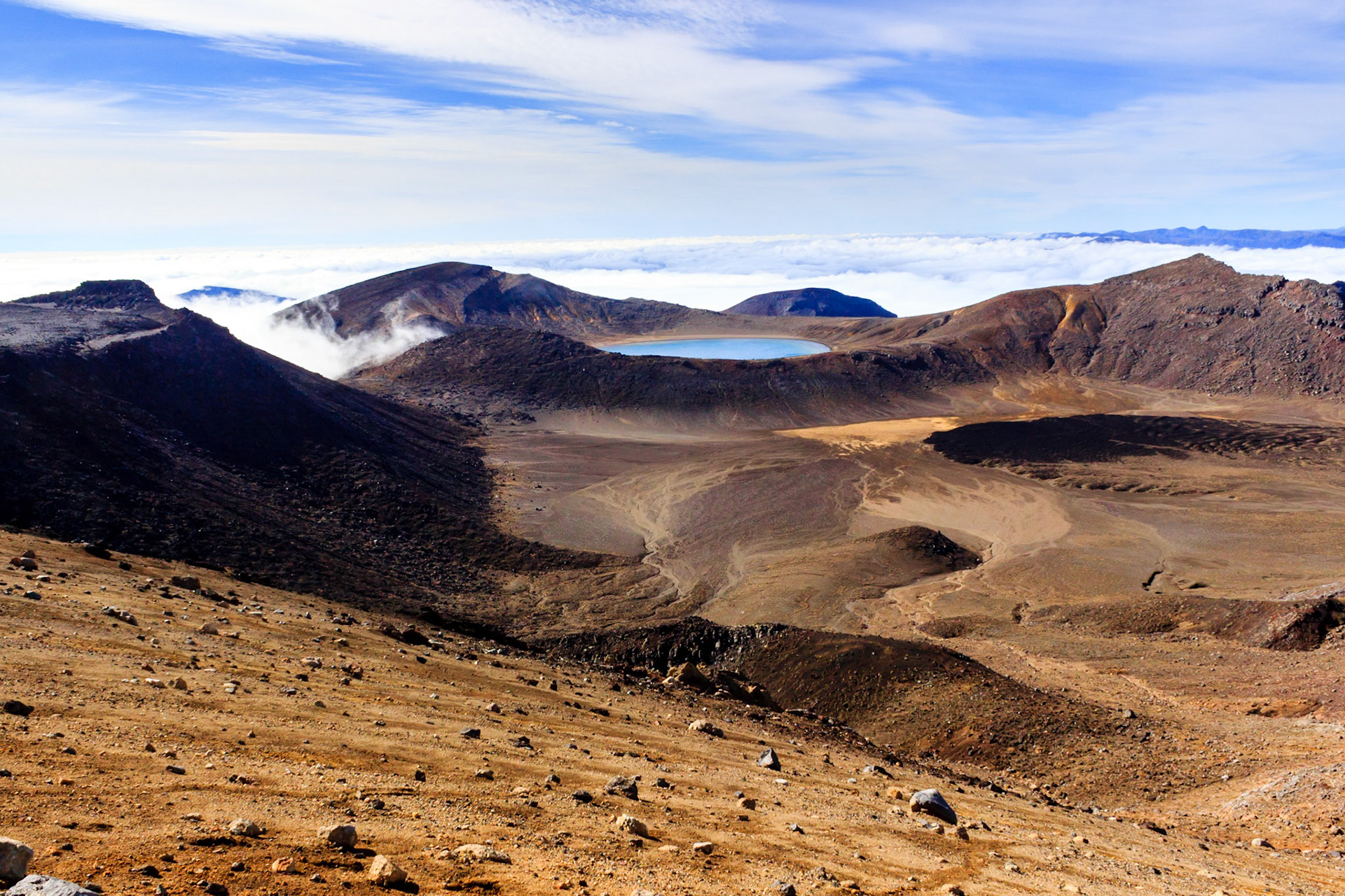 View of Blue Lake along the Tongariro Alpine Crossing.
