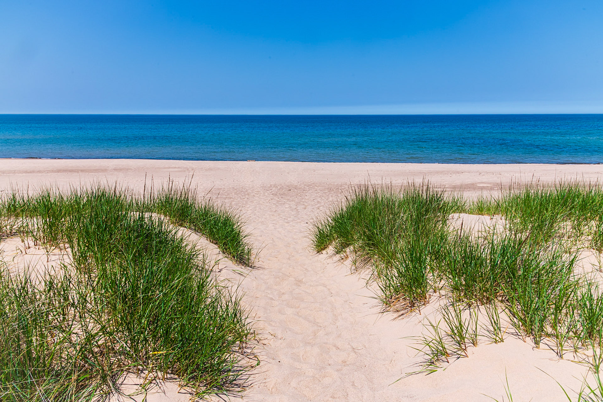 Lake Michigan at the end of the Cowles Bog trail.