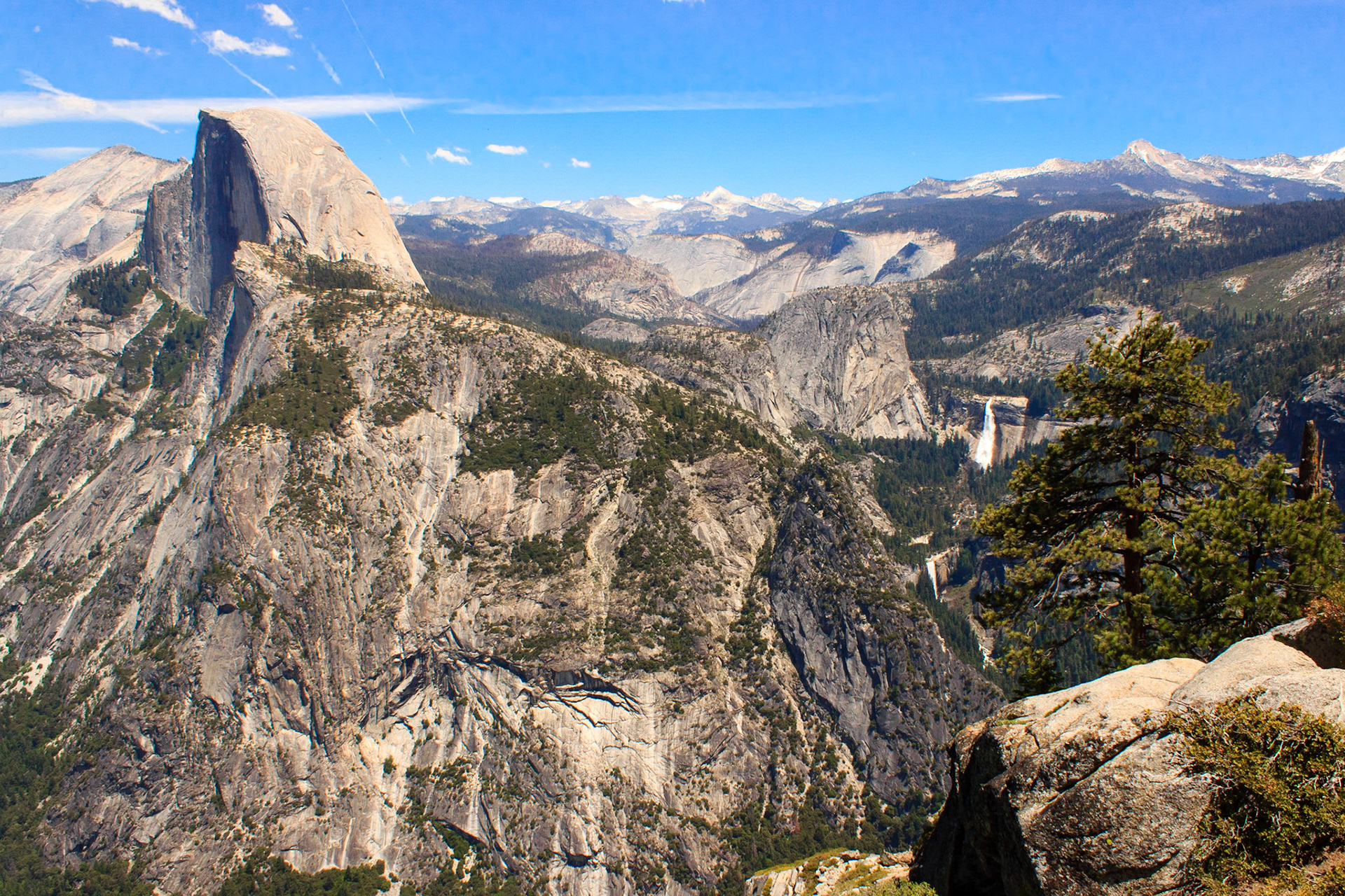 Half Dome, Nevada Falls, Vernal Falls, and Little Yosemite Valley from Glacier Point