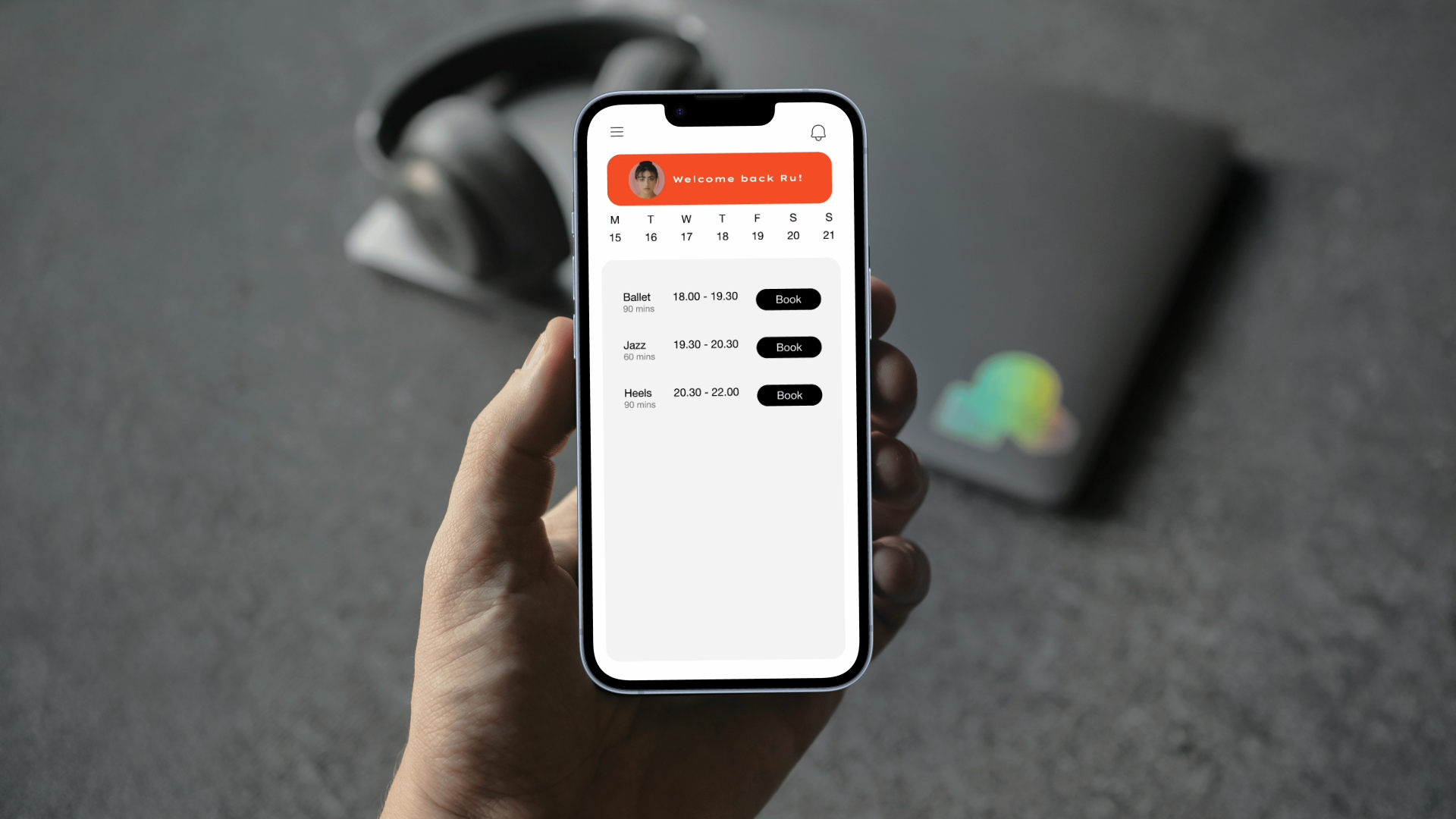 App screen for class signup