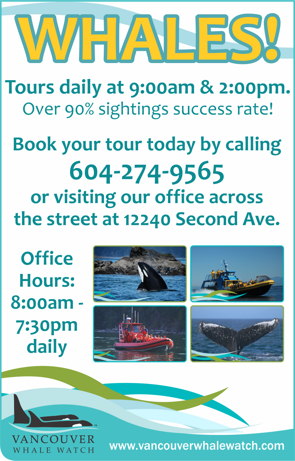 Ticket kiosk poster for Vancouver Whale Watch