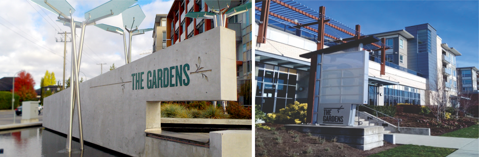 Residential and retail signage at The Gardens