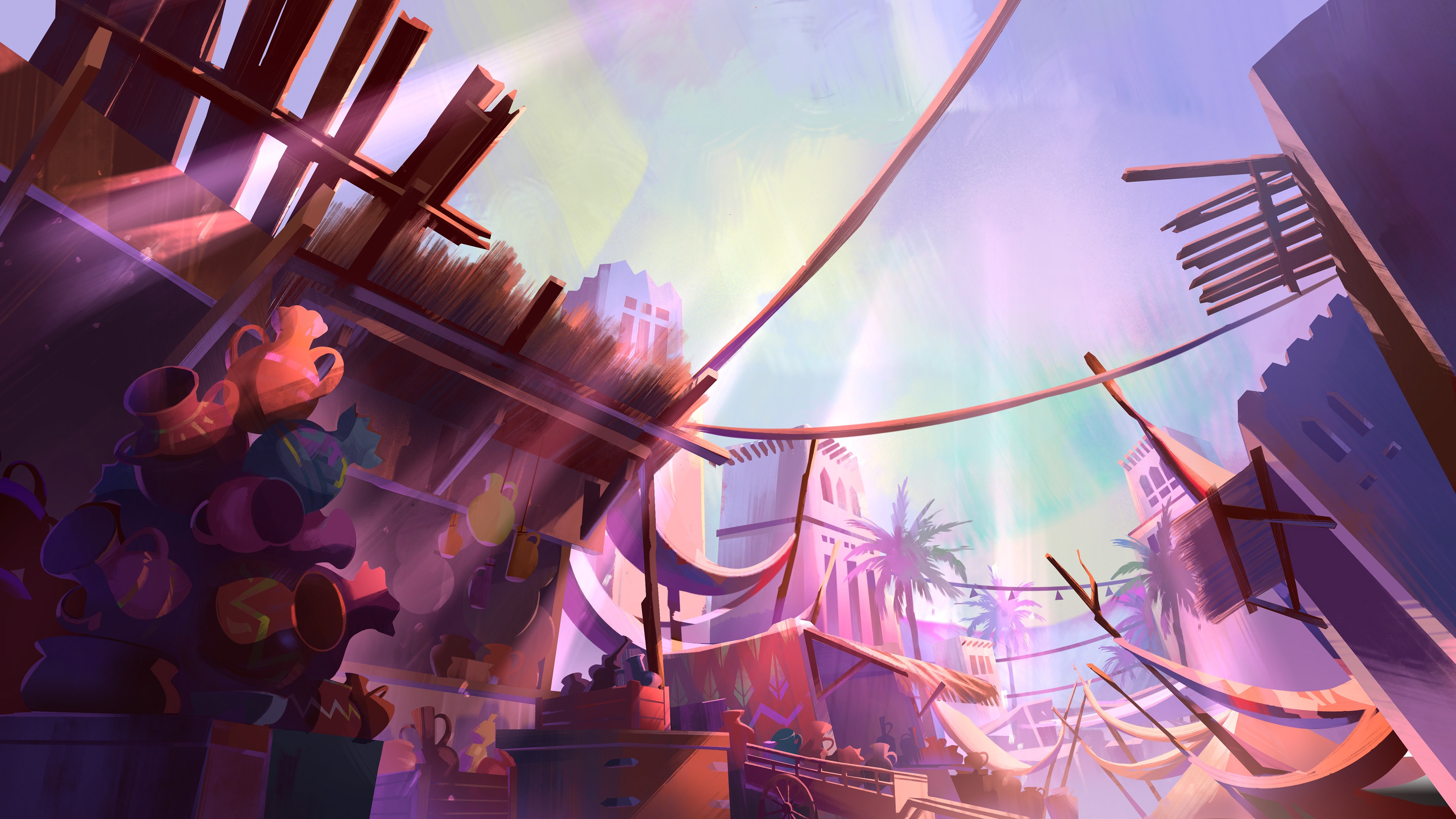 Background layout and painting for the Market (film location)