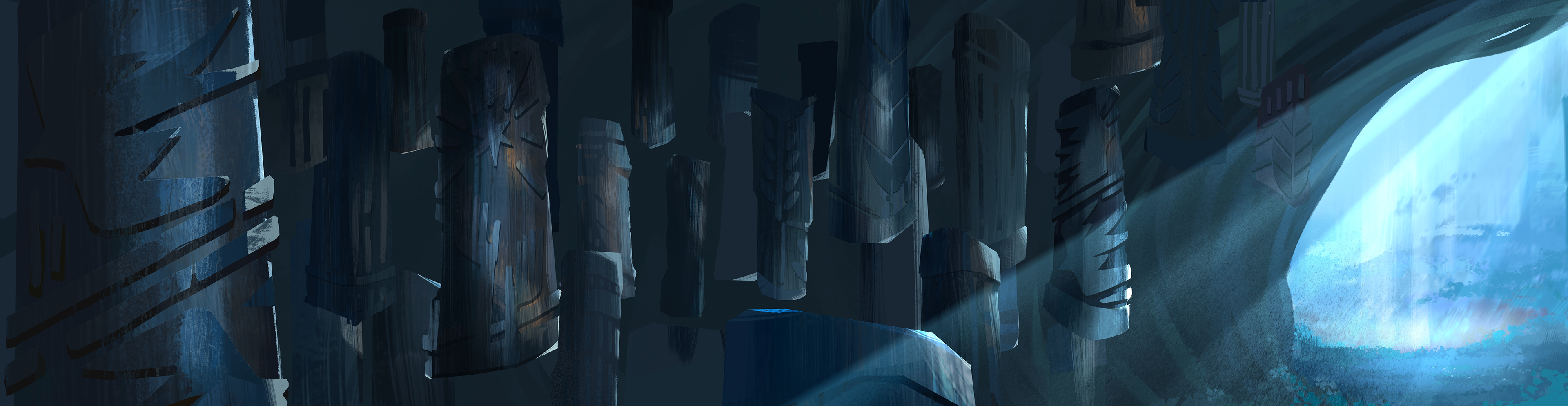 Background layout and painting for the Cave (film location)
