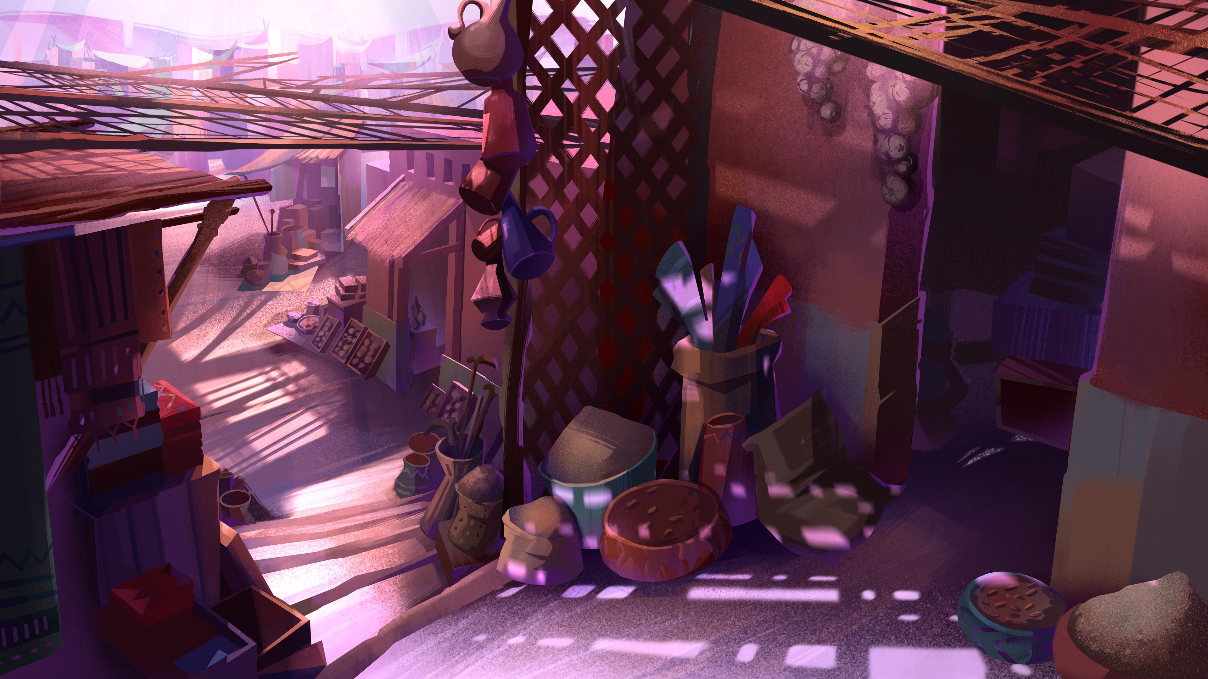 Background layout and painting for the Market (film location)
