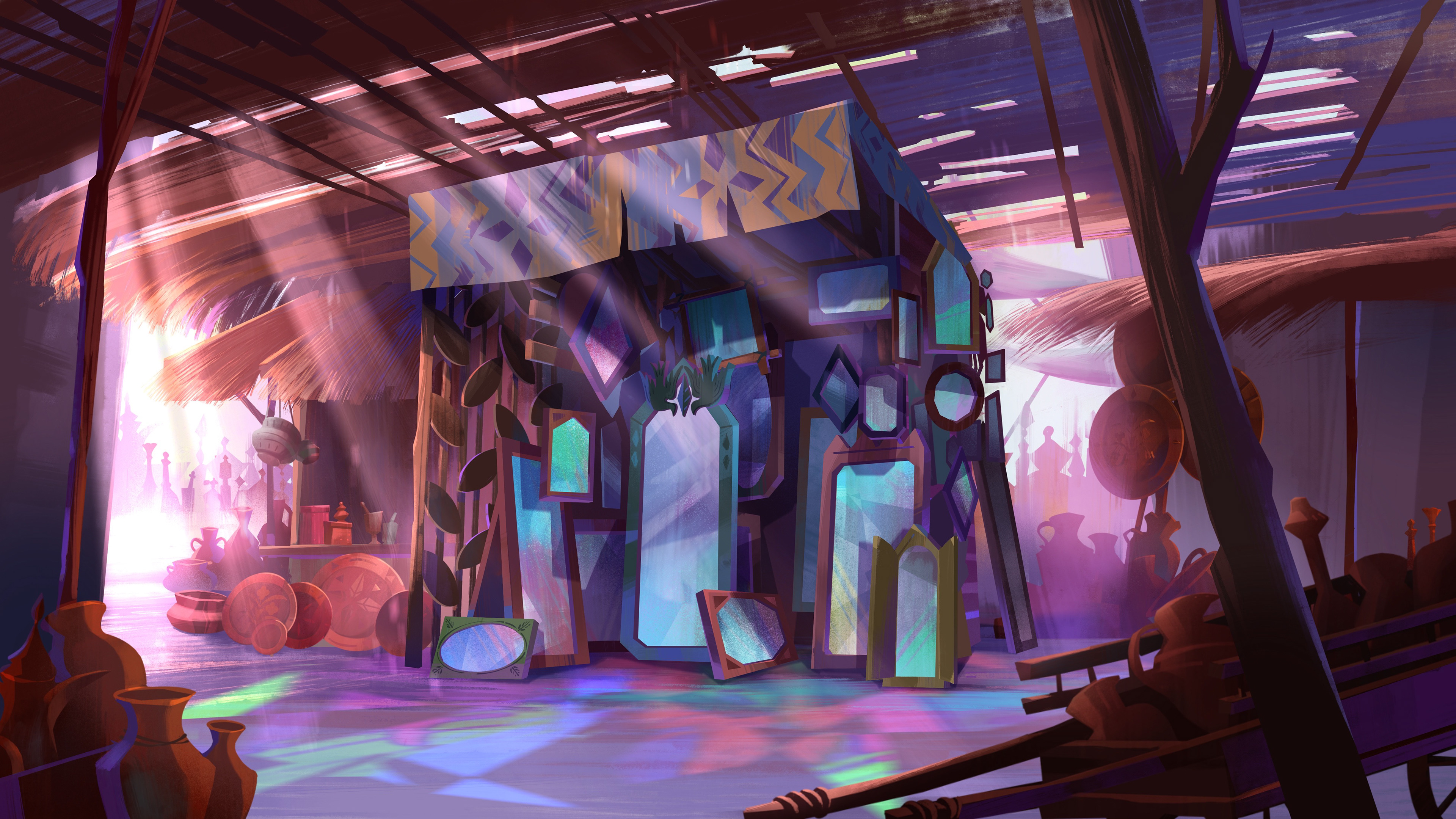 Background layout and painting for the Market (film location)