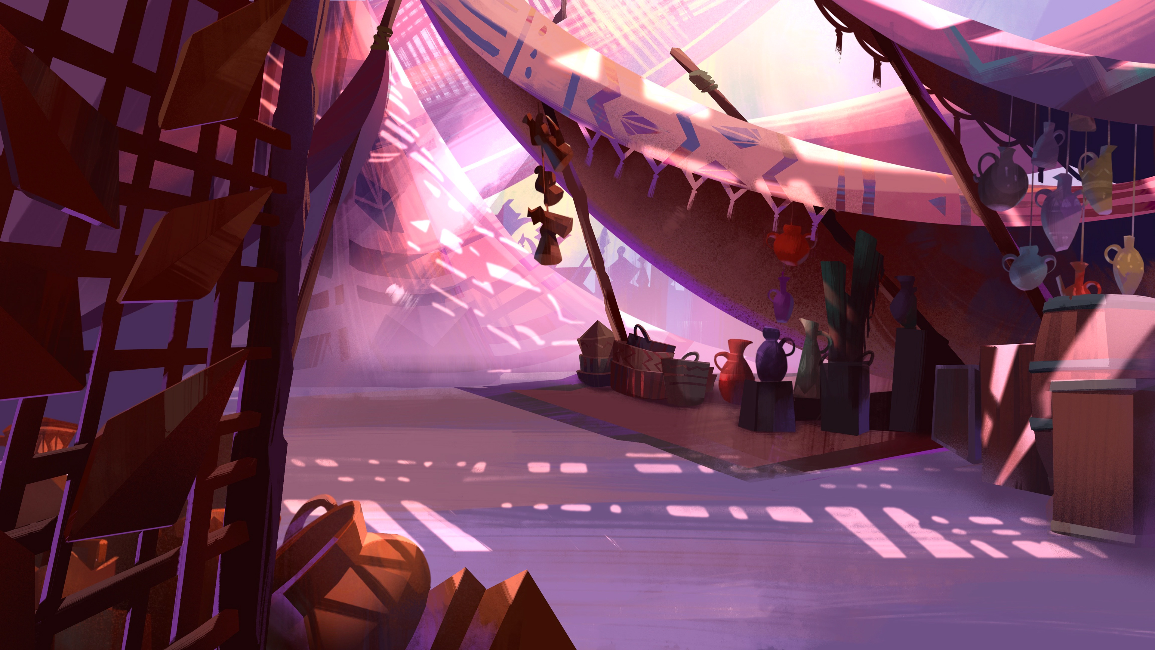 Background layout and painting for the Market (film location)
