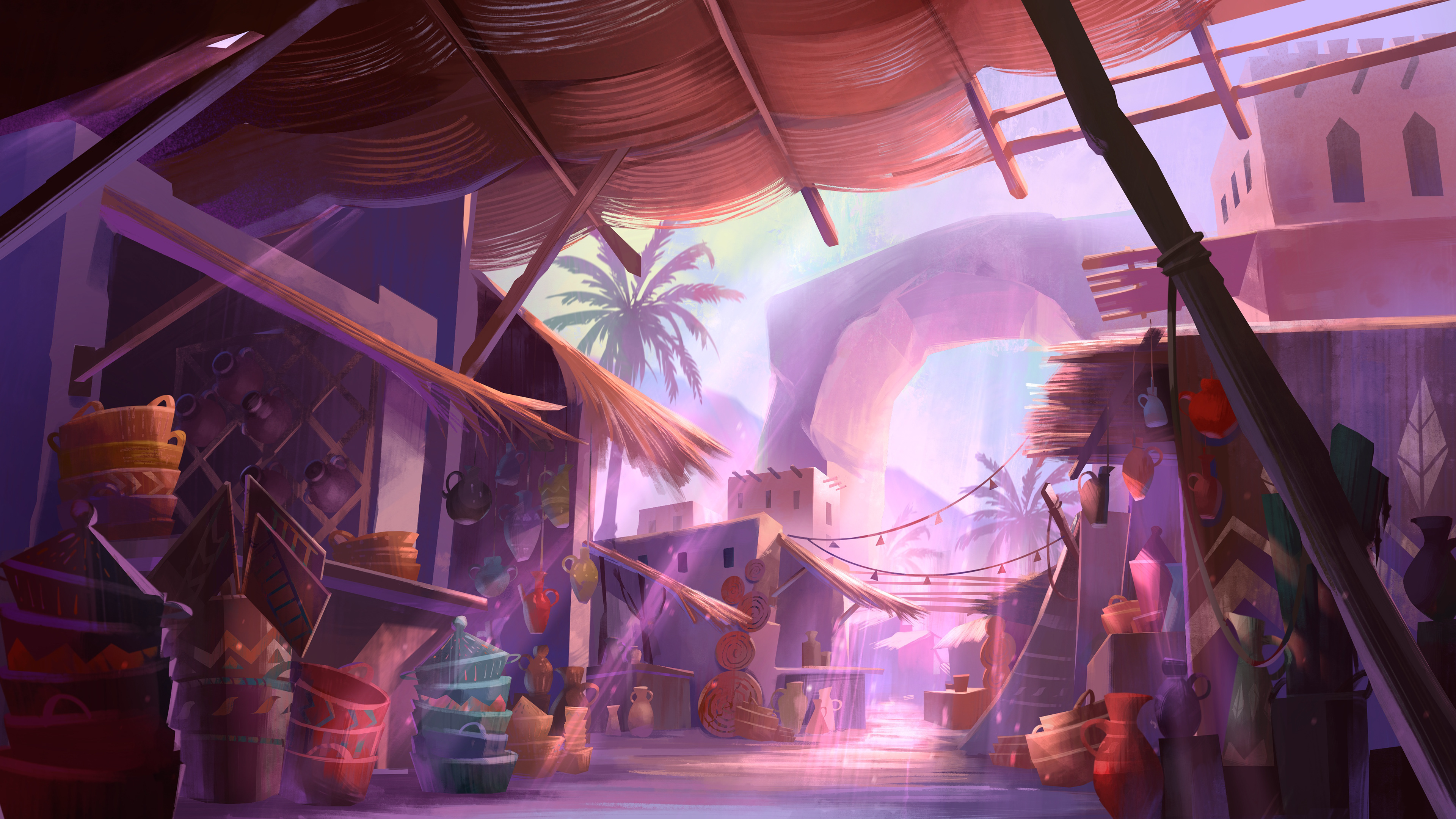 Background layout and painting for the Market (film location)