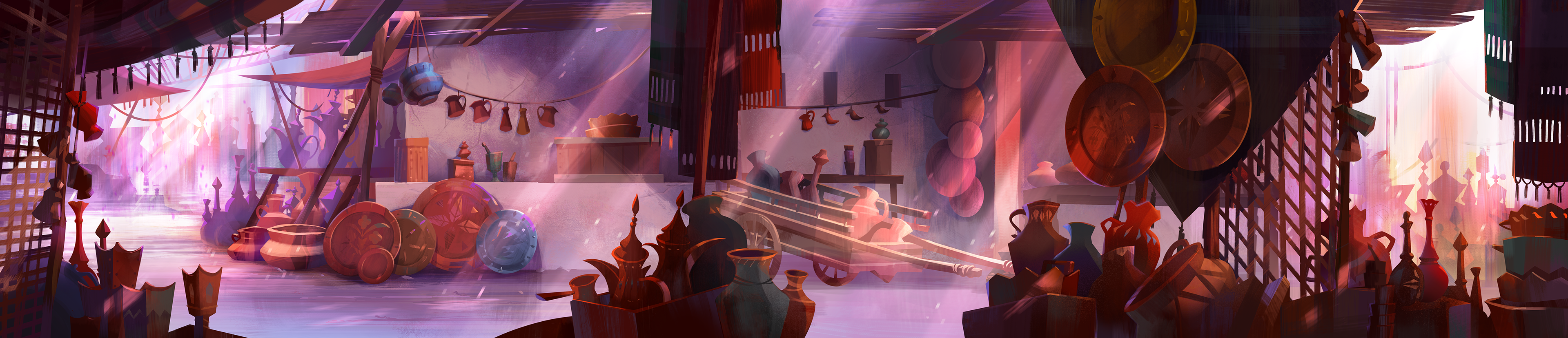 Background layout and painting for the Market (film location)