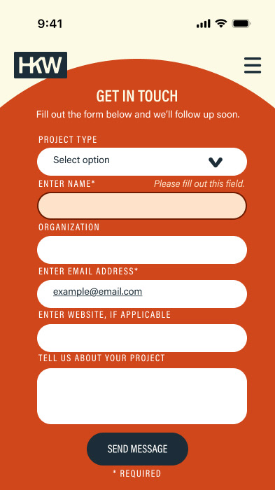 Mobile - Contact error message