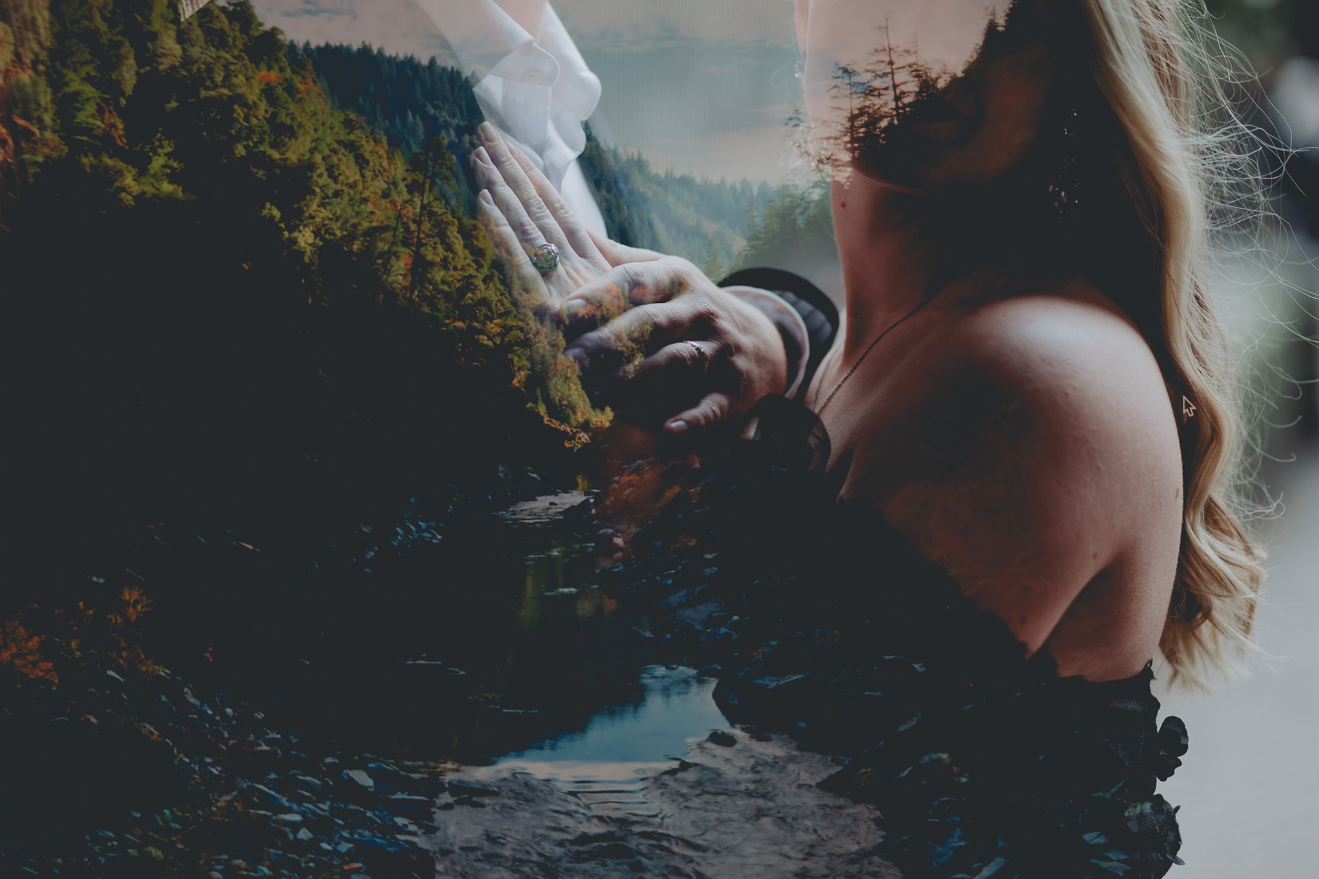 Creative double-exposed photo of couple Peckferton Castle