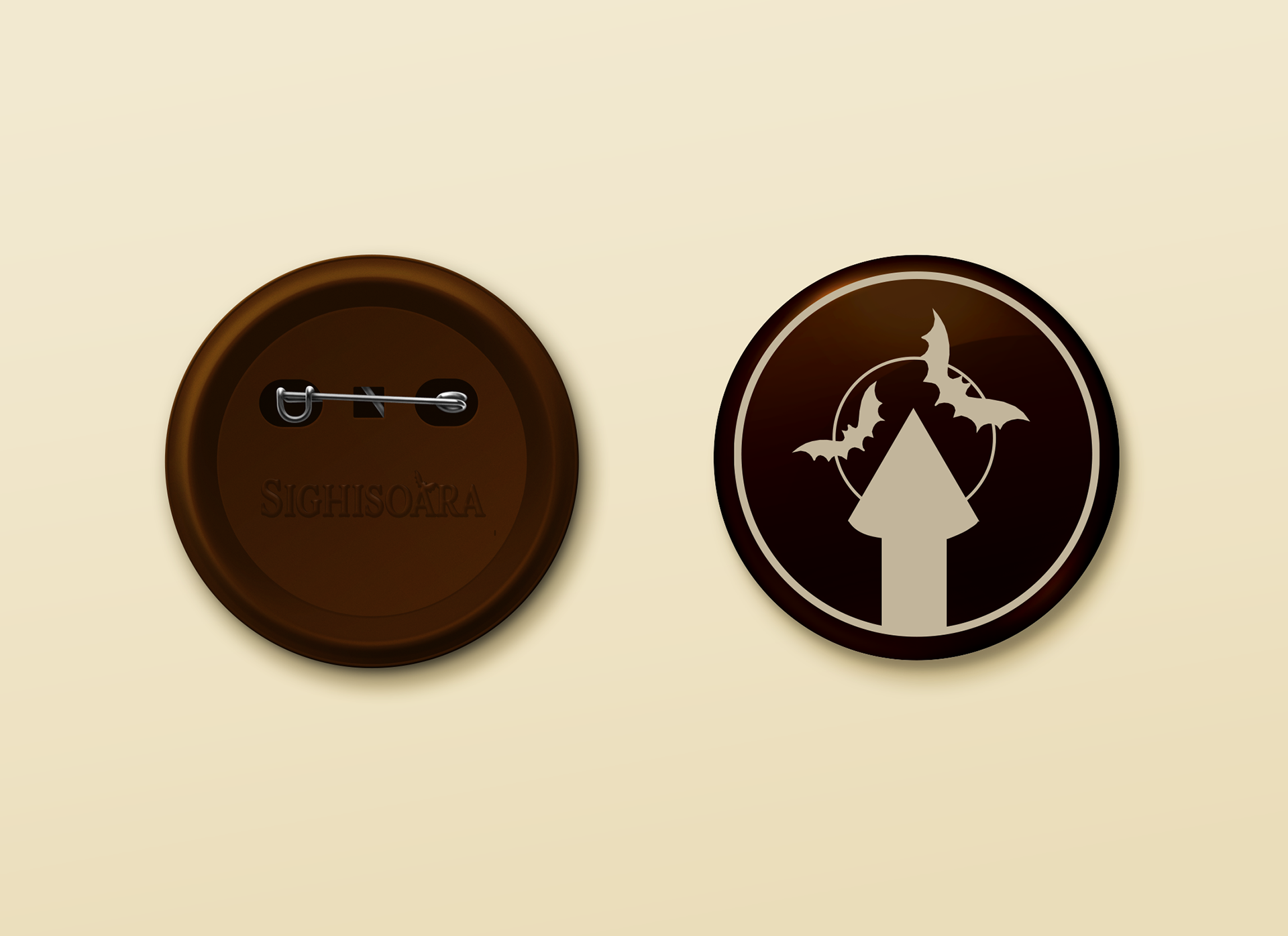 Mockup tourism pin created for Sighisoara, Romania tourism rebranding concept. 2021
