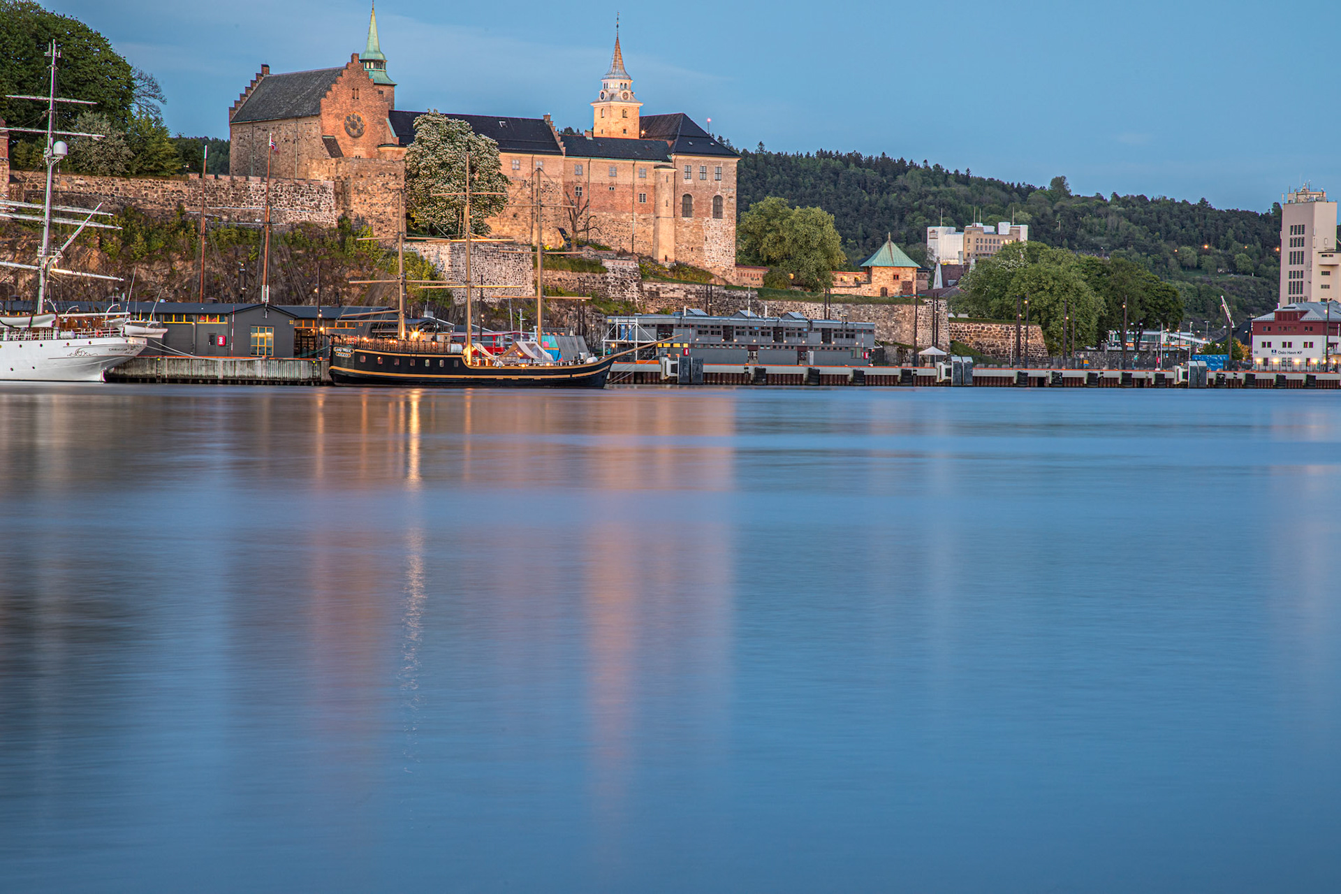 A view across Oslo harbor to the fortress